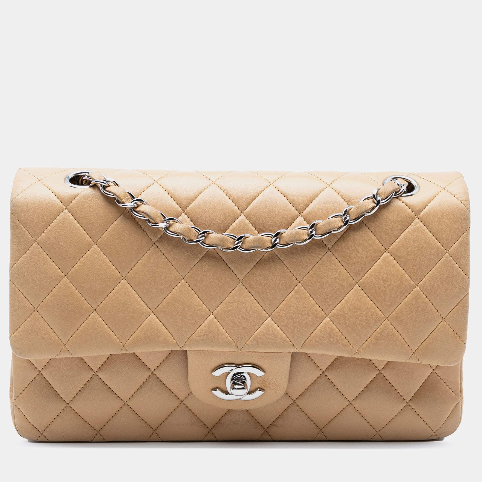 Pre Owned Chanel Brown Medium Classic Lambskin Double Flap