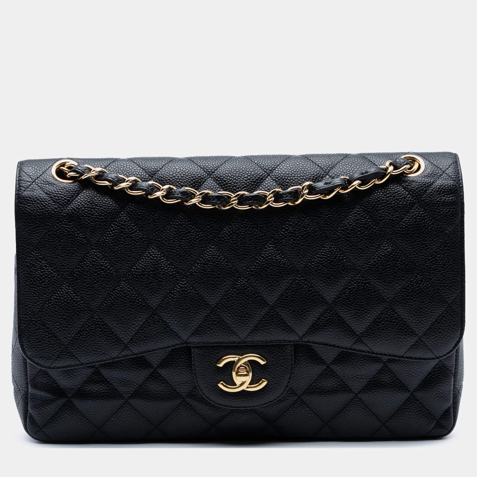 Pre Owned Chanel Black Jumbo Classic Caviar Double Flap