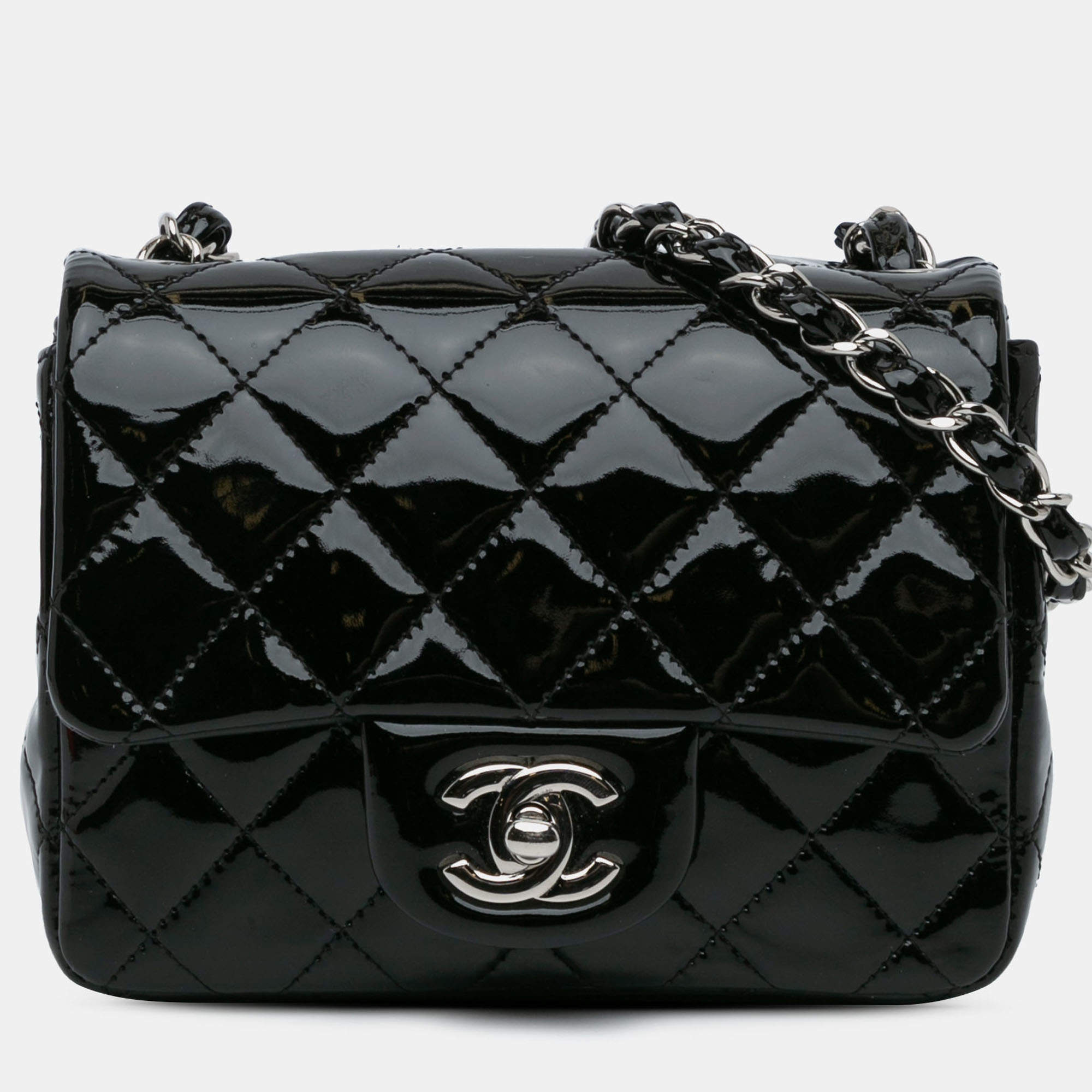 Pre Owned Chanel Black Mini Square Classic Patent Single Flap