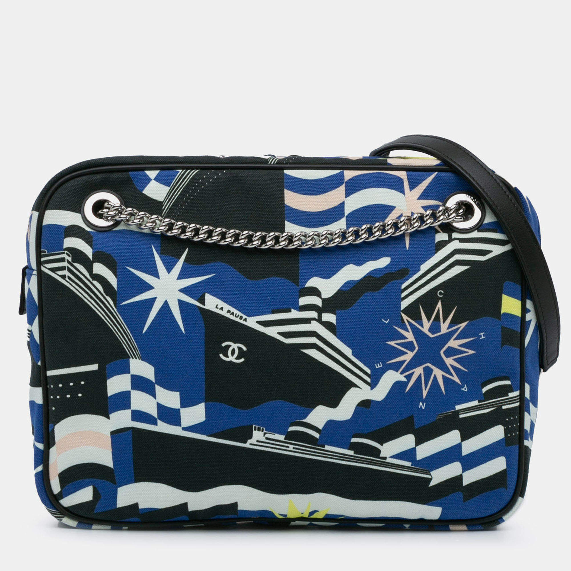 Pre Owned Chanel Black Blue Small Canvas La Pausa Bay Camera Bag