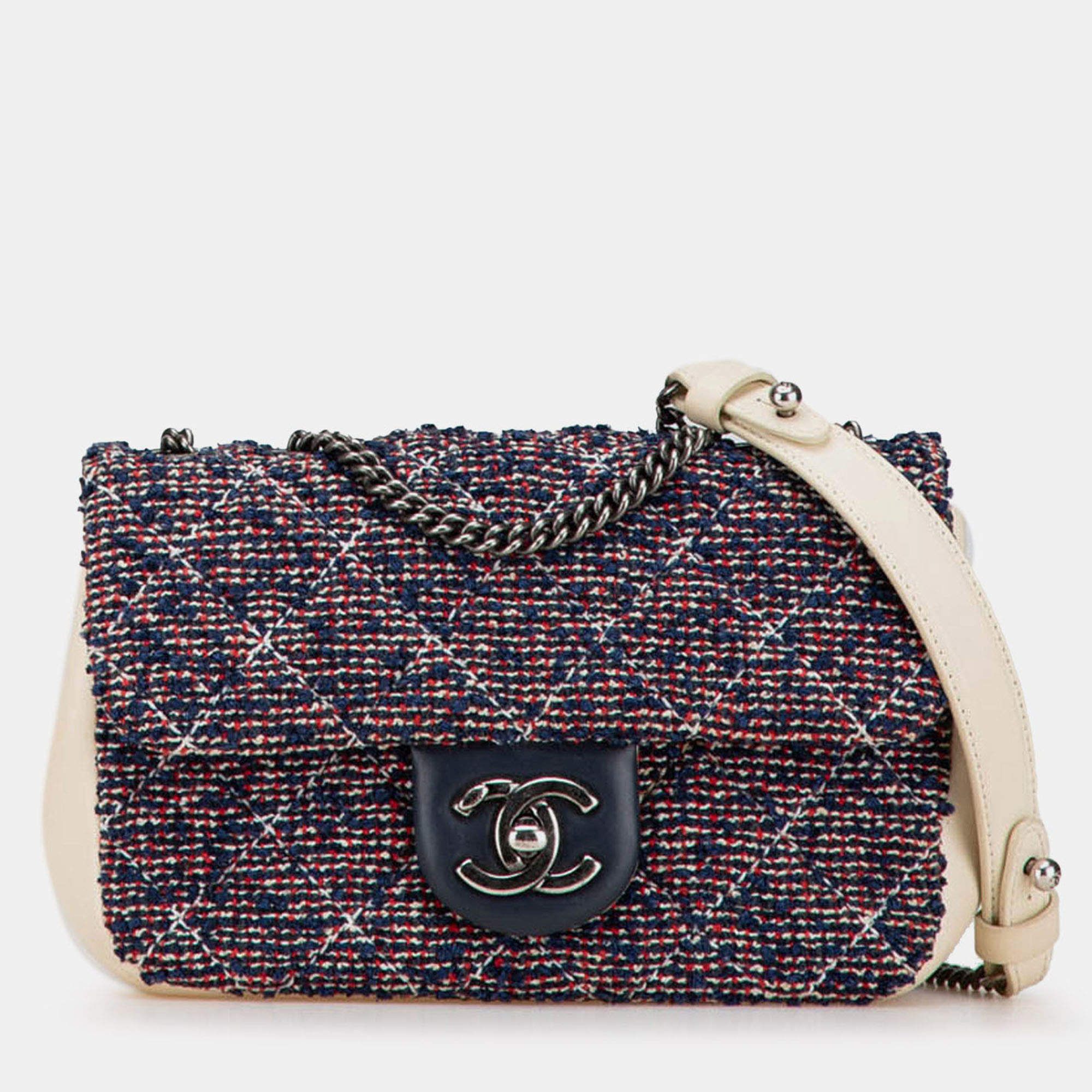 Pre Owned Chanel Multicolor Mini Rectangular Tweed Single Flap