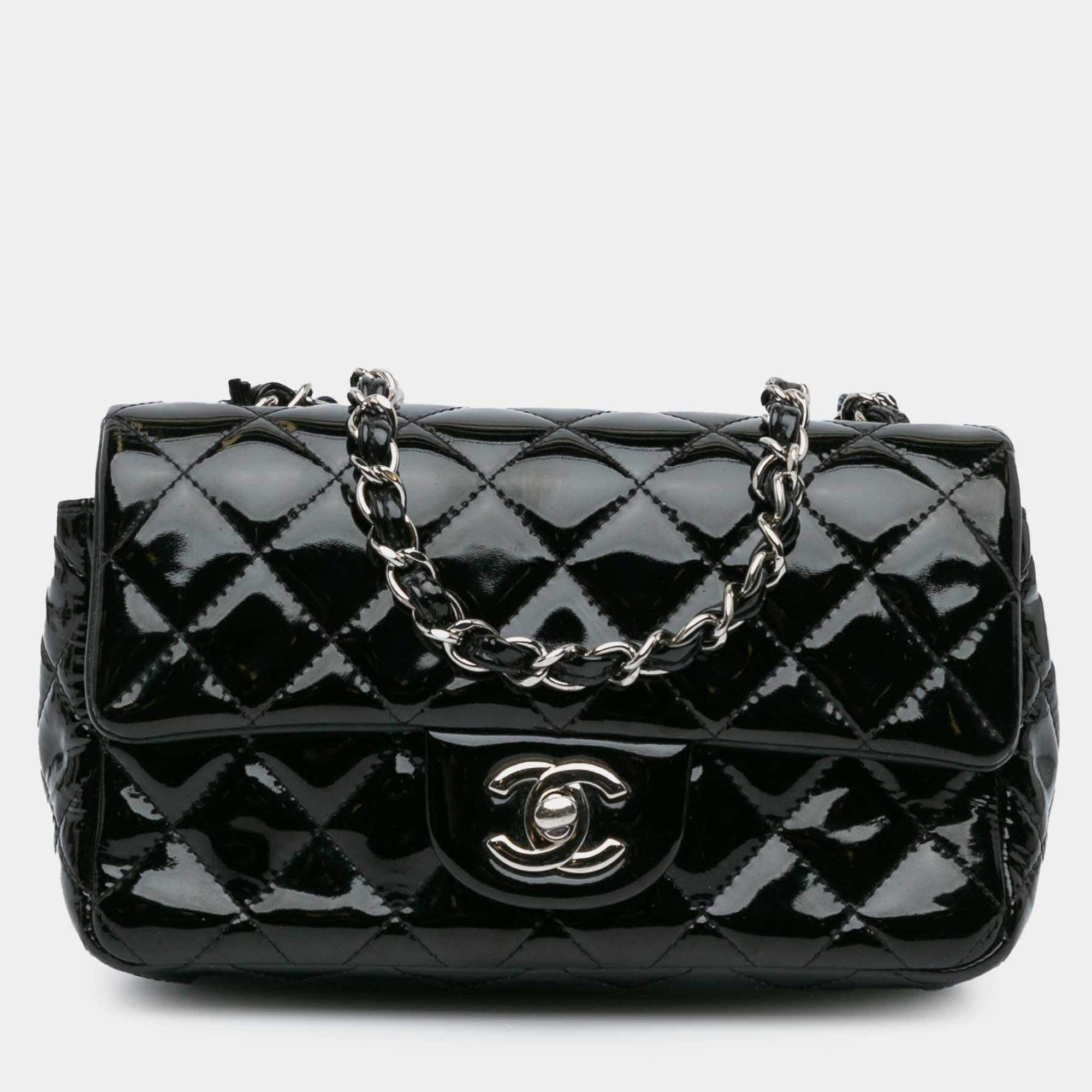 Pre Owned Chanel Black Mini Rectangular Classic Patent Single Flap