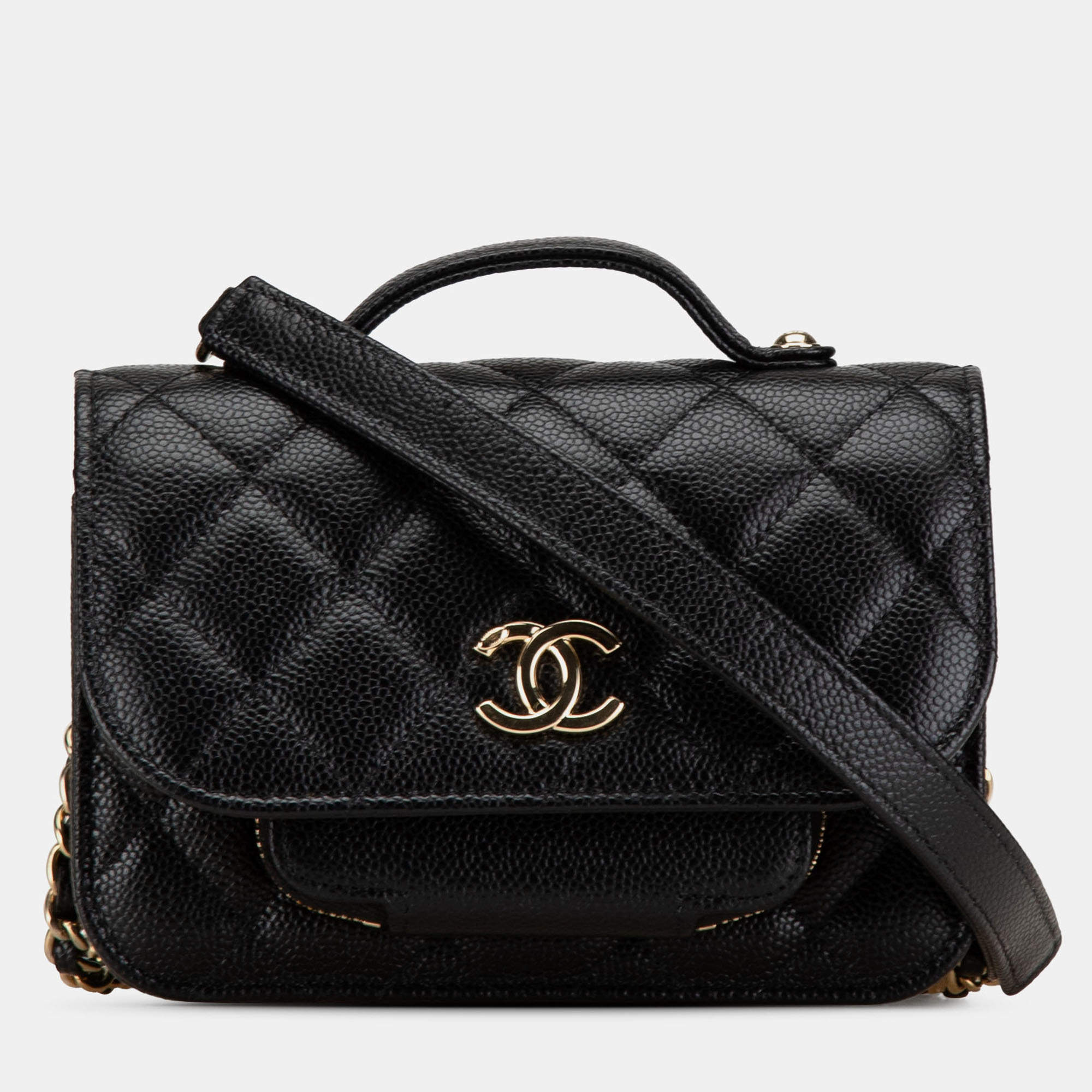 Pre Owned Chanel Black Mini Caviar Business Affinity Top Handle Bag