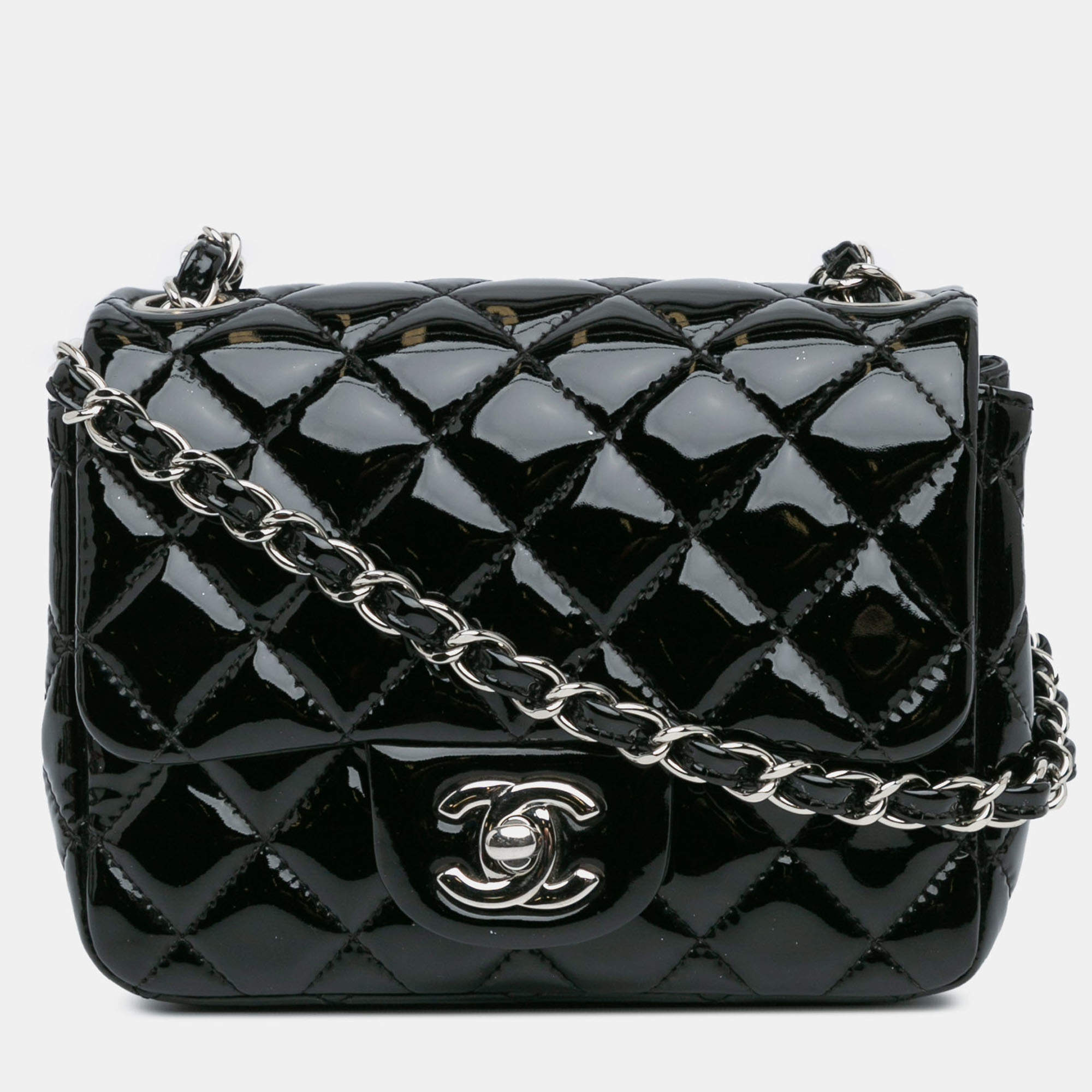 Pre Owned Chanel Black Mini Square Classic Patent Single Flap