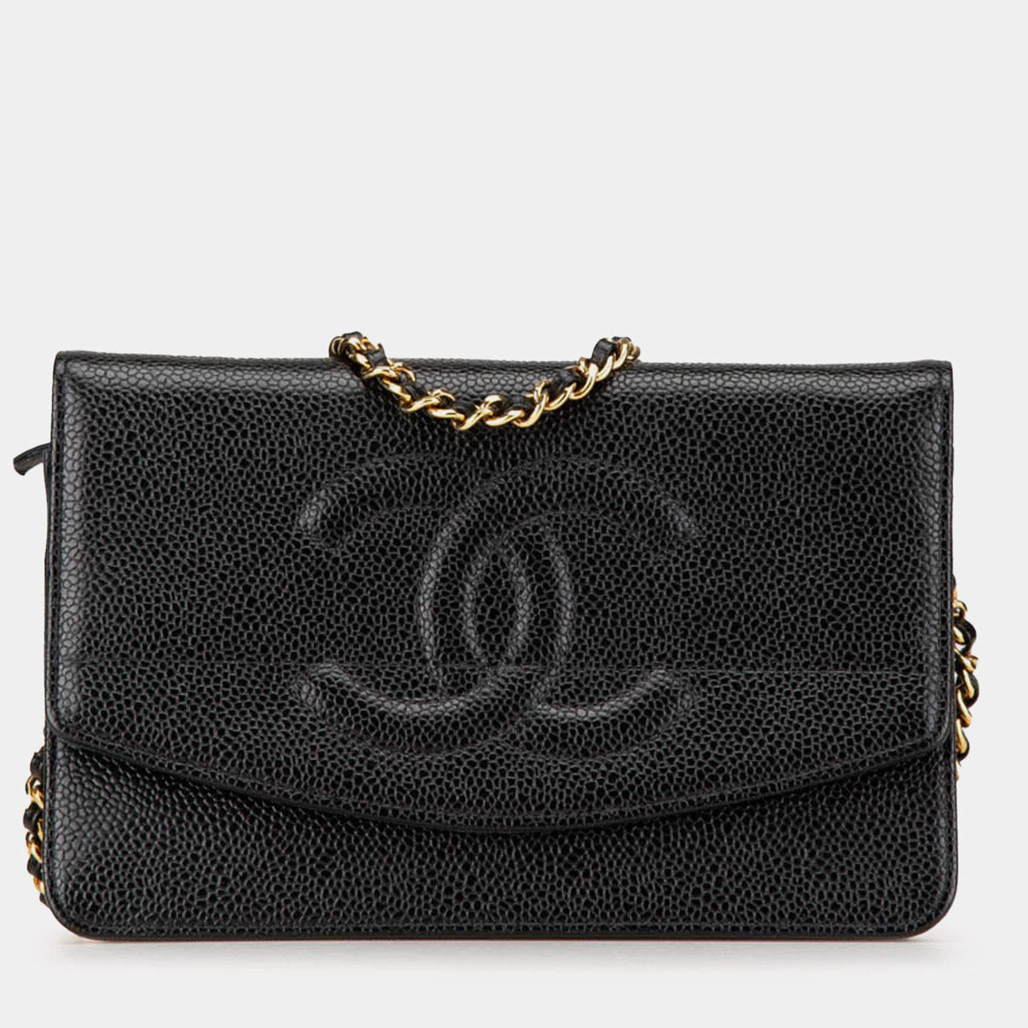Pre Owned Chanel Black CC Caviar Wallet on Chain
