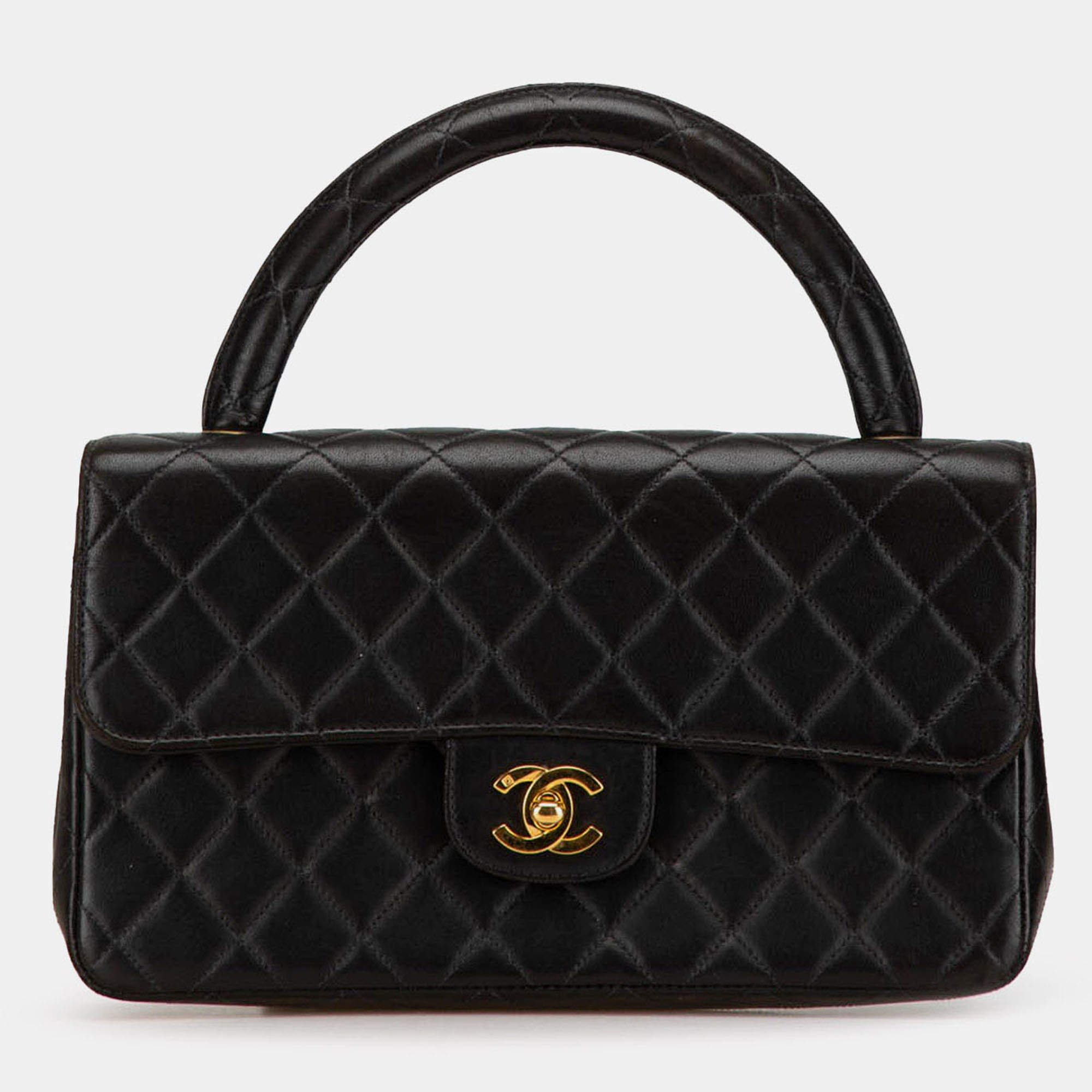 Pre Owned Chanel Black Medium Classic Lambskin Kelly Flap