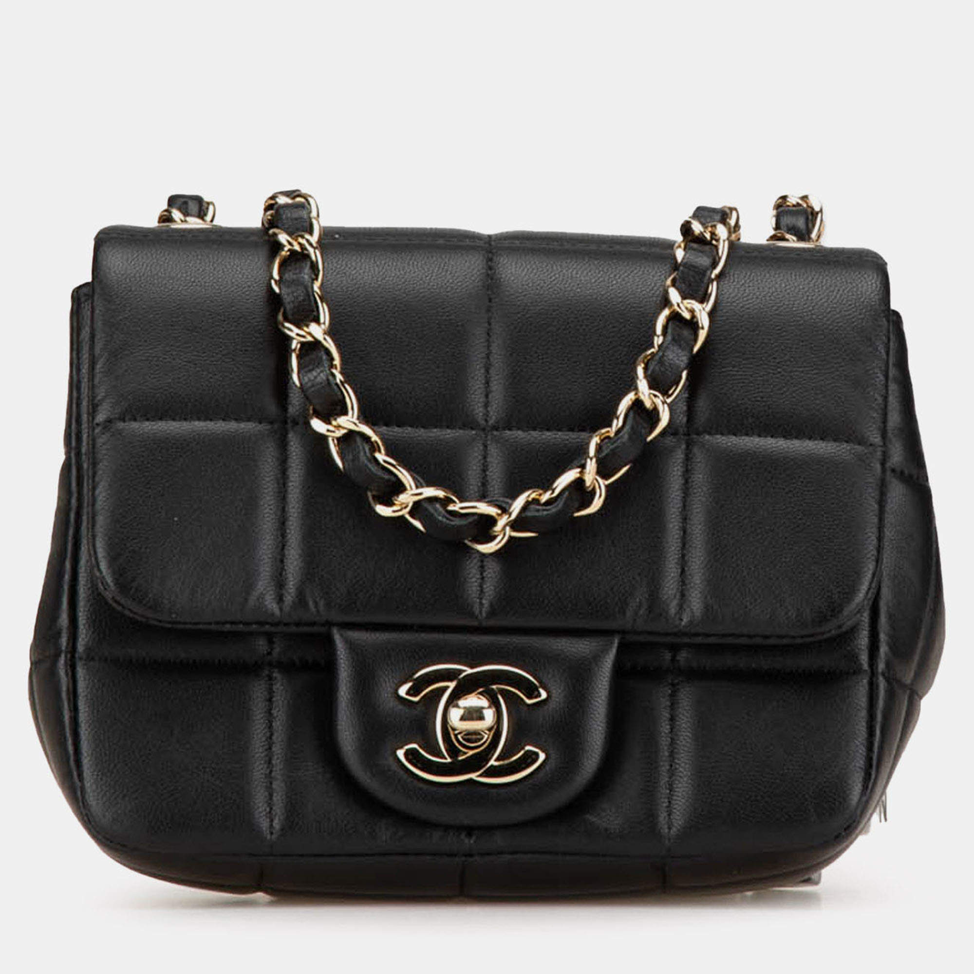 Pre Owned Chanel Black Mini Square Lambskin Resin Crystal Monacoco Flap