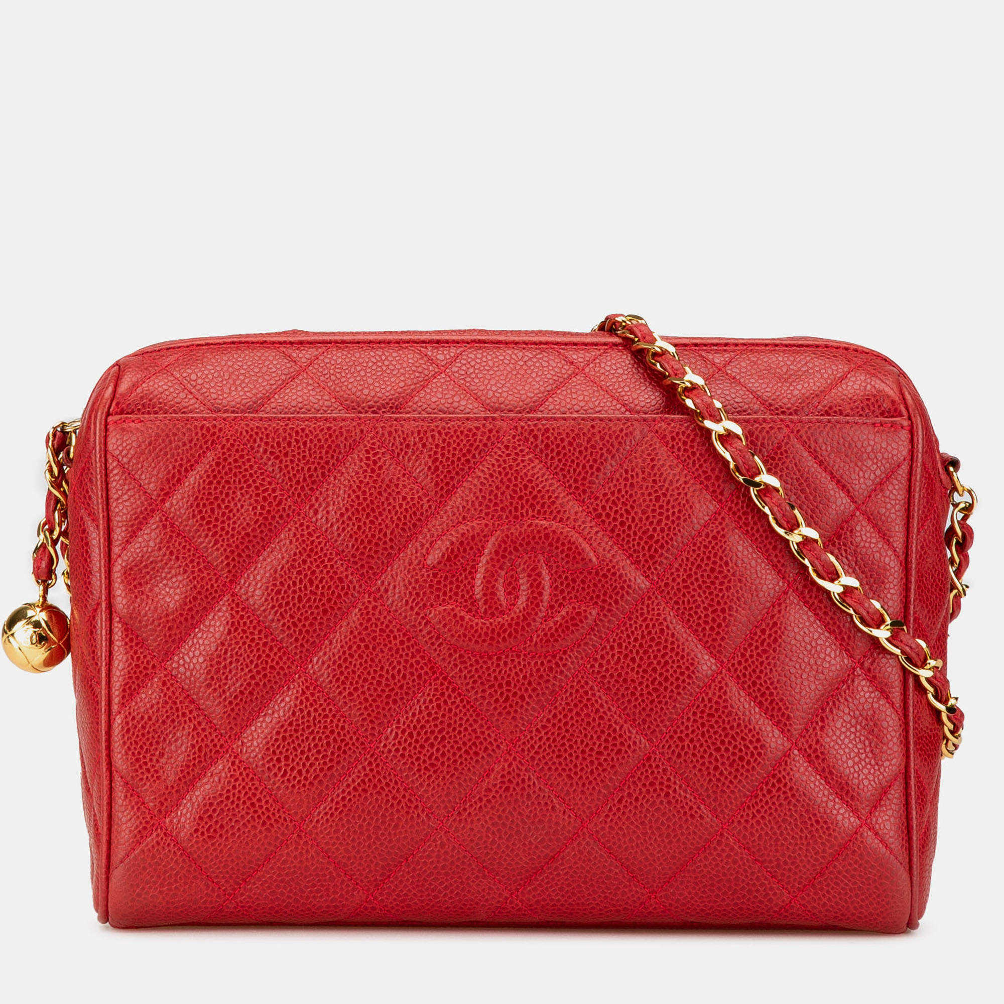 Pre Owned Chanel Red CC Quilted Caviar Chain Camera Bag