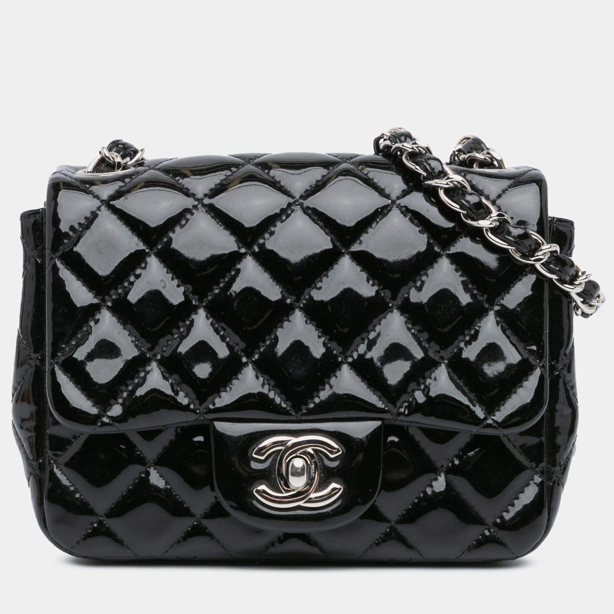 Pre Owned Chanel Black Mini Square Classic Patent Single Flap