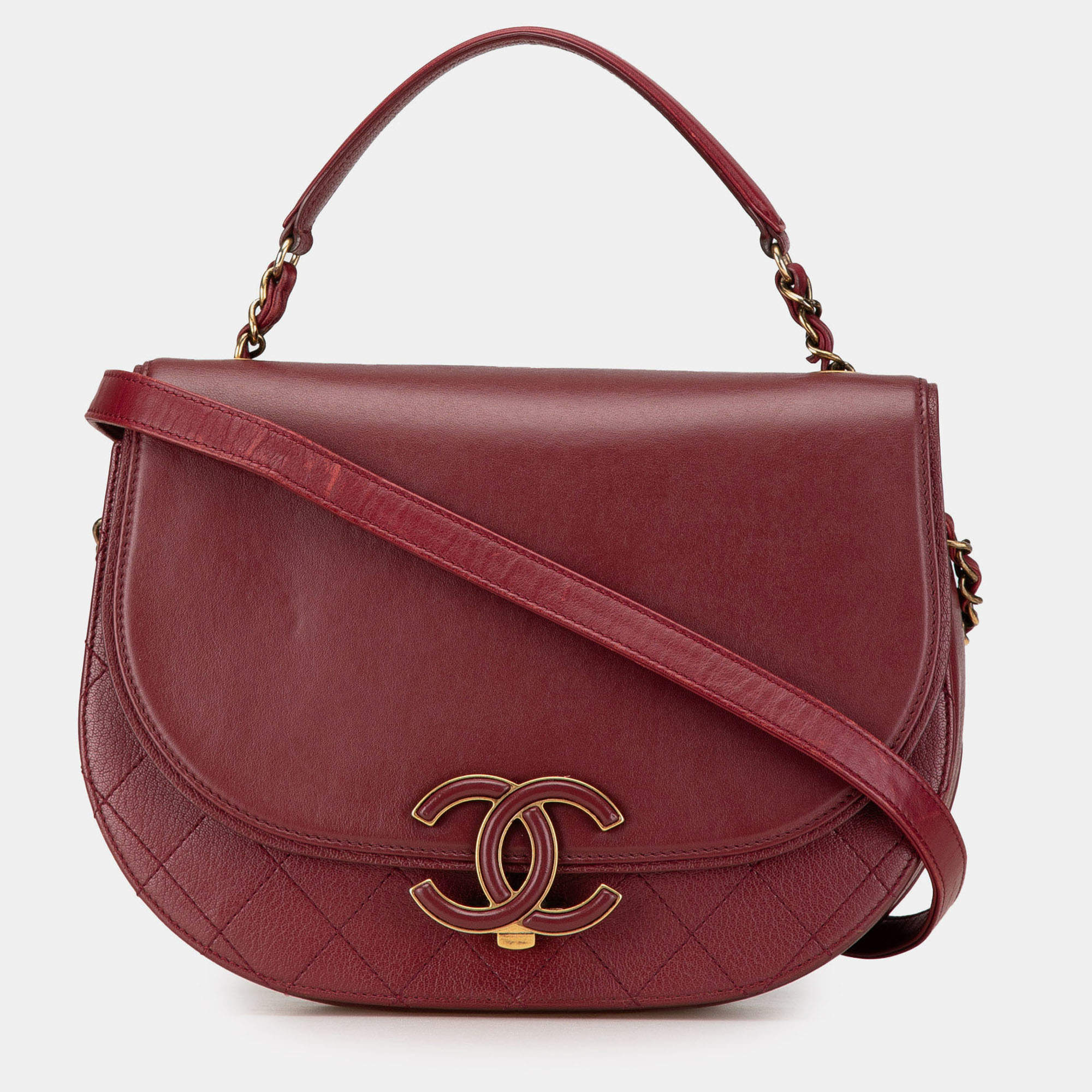Pre Owned Chanel Red Medium Calfskin Coco Curve Flap
