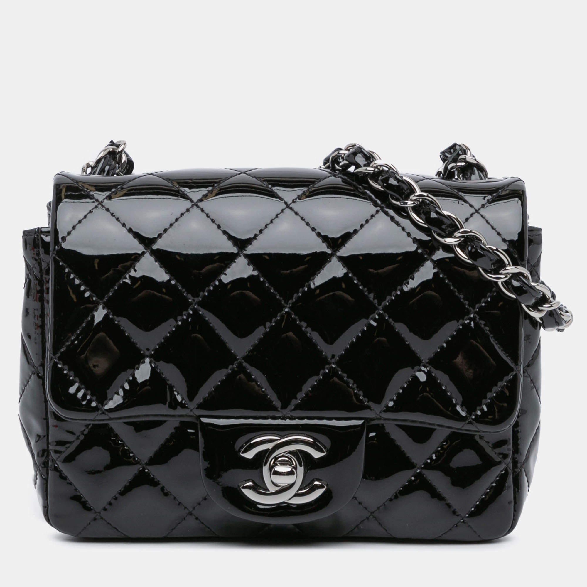 Pre Owned Chanel Black Mini Square Classic Patent Single Flap