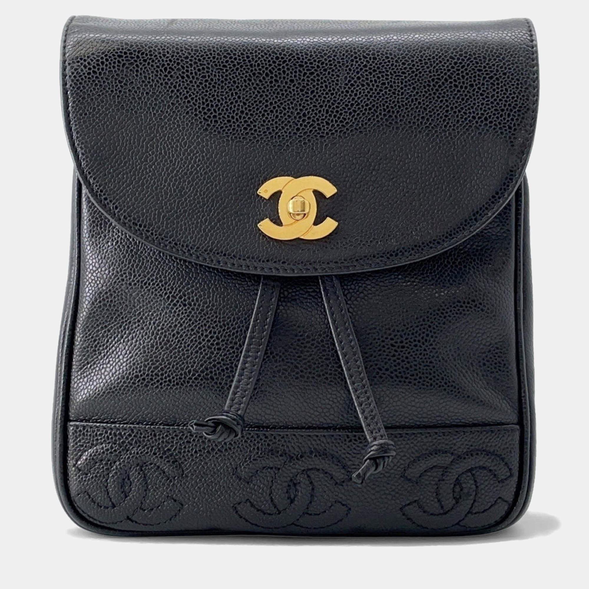 Pre Owned Chanel Backpack Coco Mark Caviar Skin Black