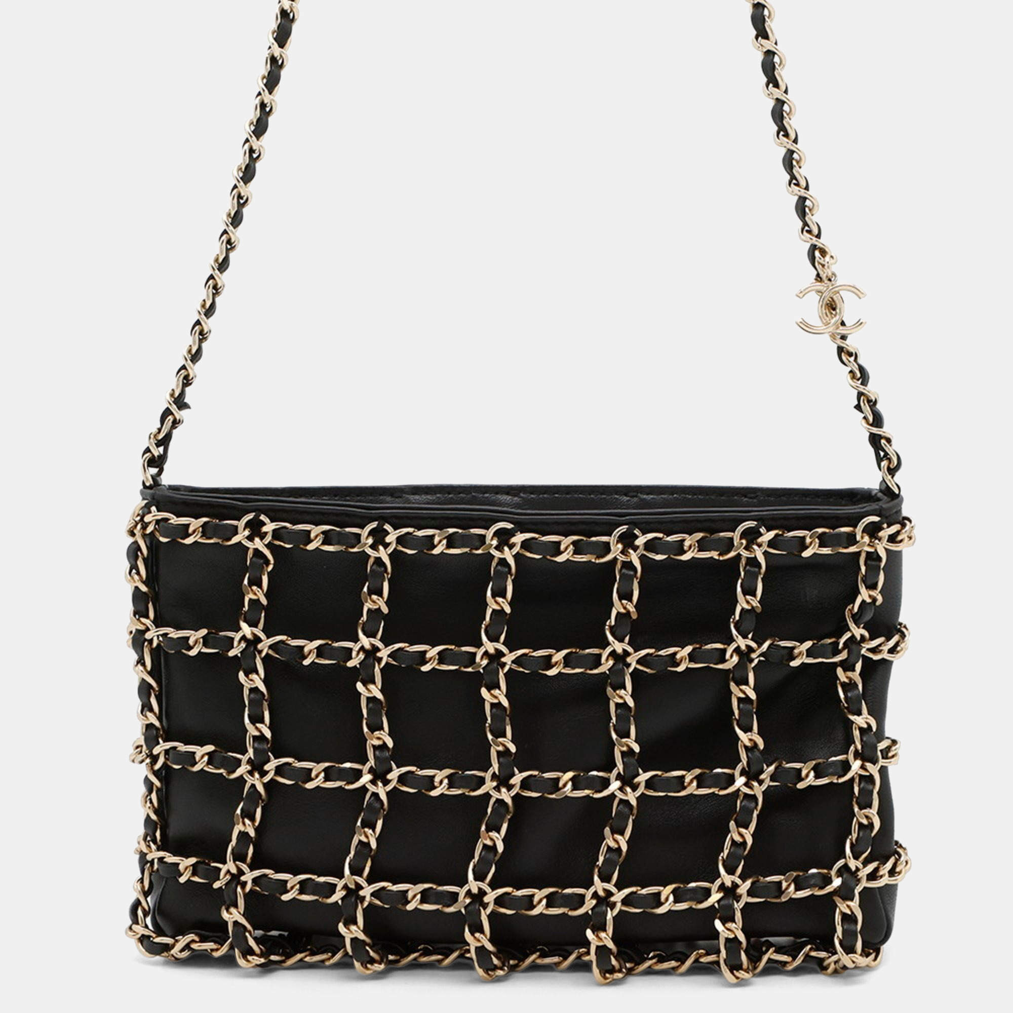 Pre Owned Chanel Coco Mark Black Lambskin Chain Shoulder Bag