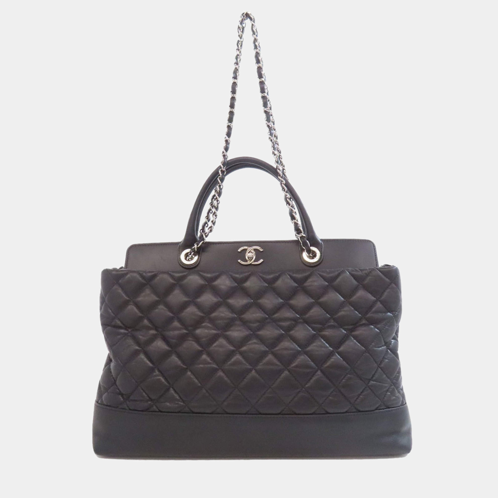 Pre Owned Chanel Matelasse Black Leather Tote