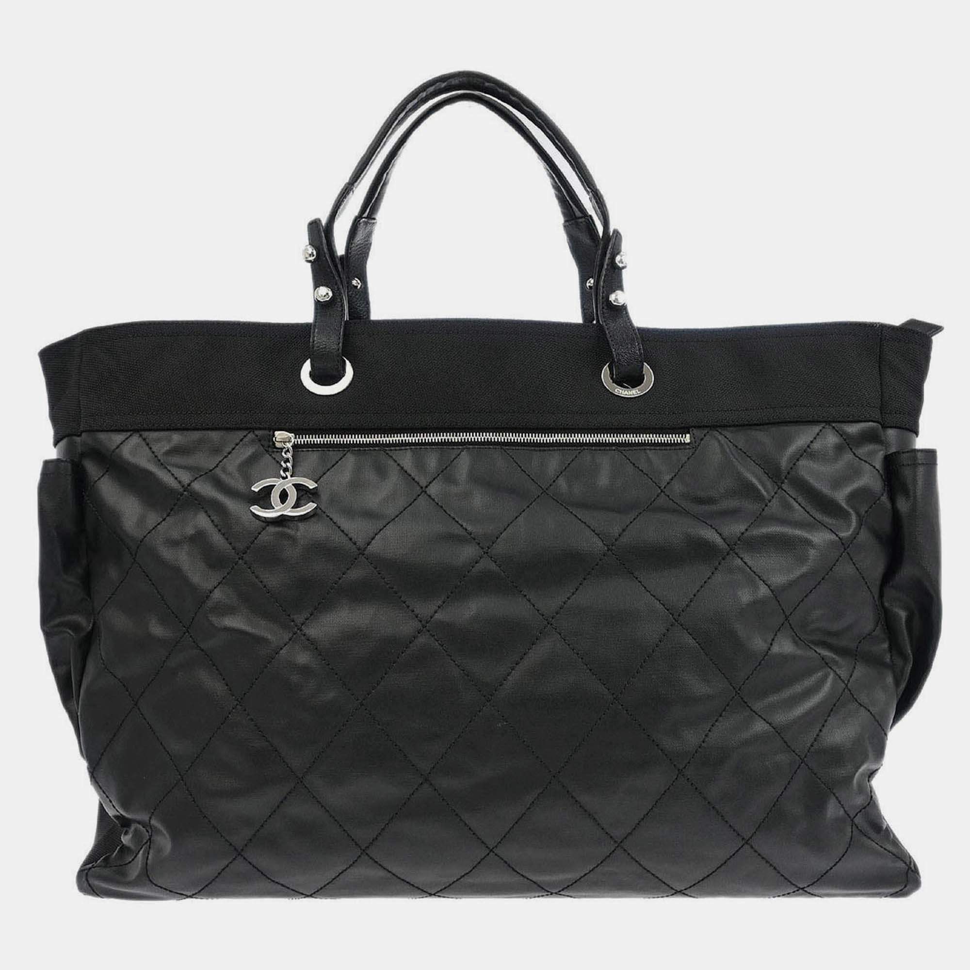Pre Owned Chanel Black Leather Paris-Biarritz GM Tote Handbag
