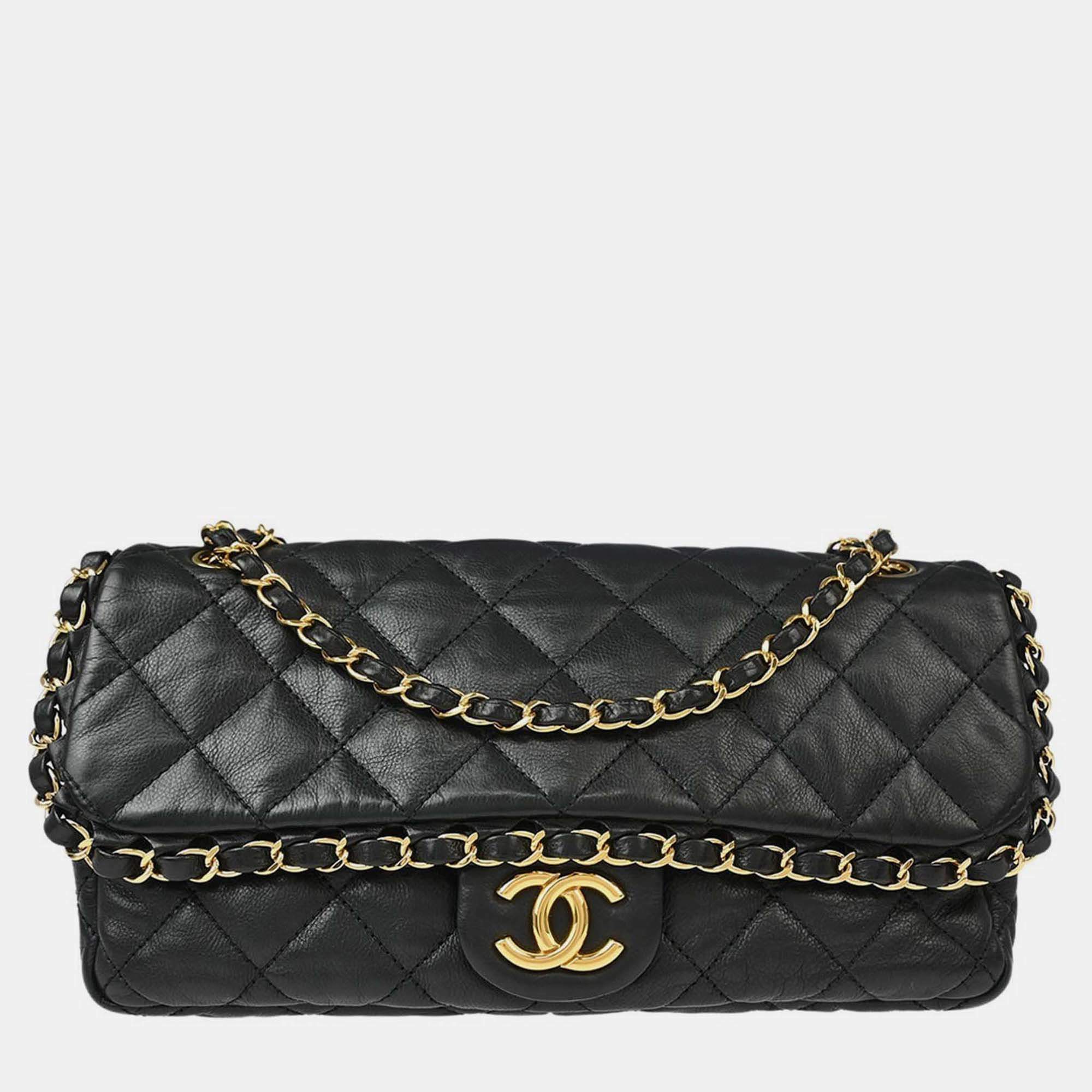 Pre Owned Chanel Black Calfskin Luxury Line Chain Me Shoulder Bag