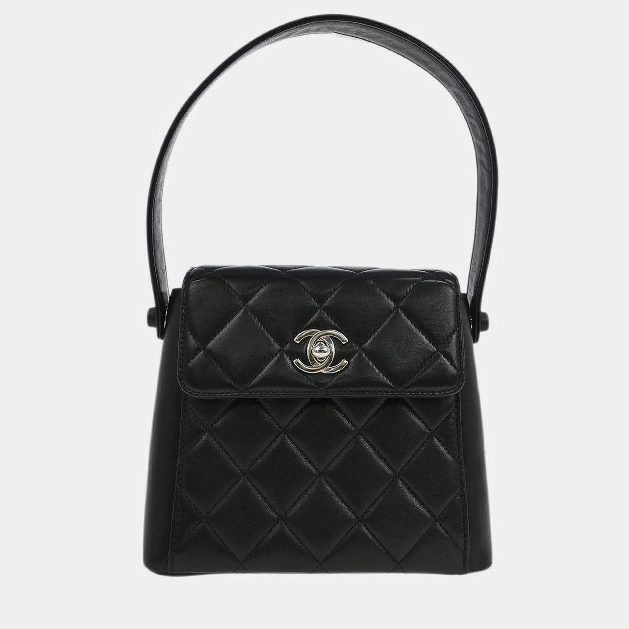 Pre Owned Chanel Black Lambskin Handbag