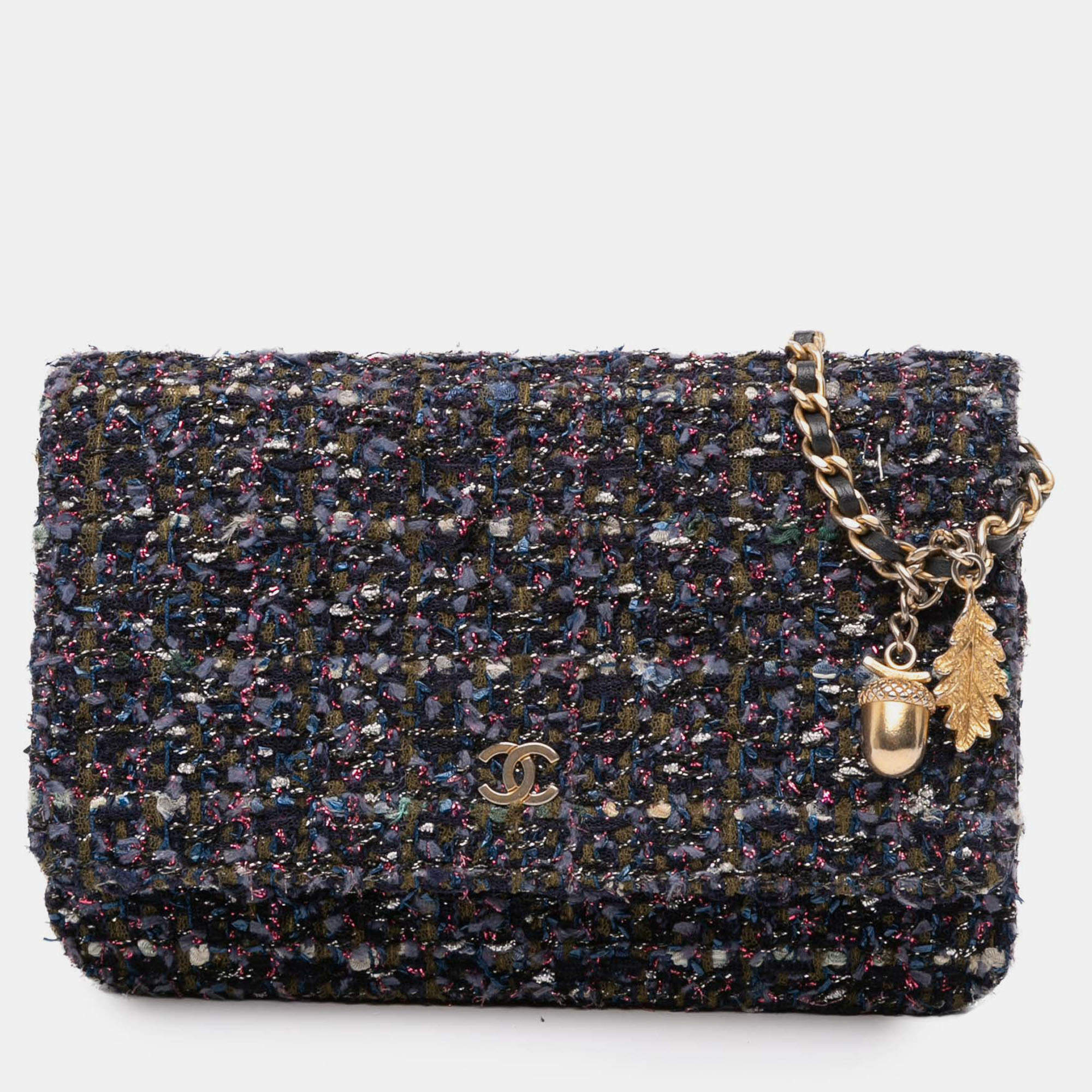 Pre Owned Chanel Blue CC Tweed Charms Wallet On Chain