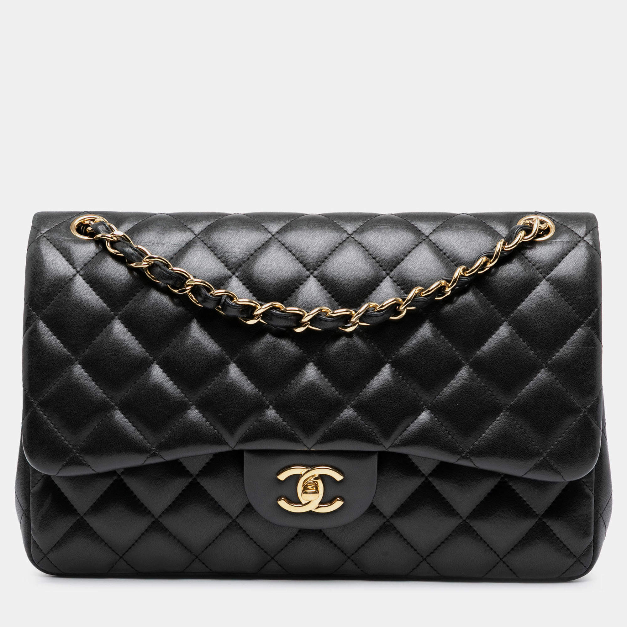 Pre Owned Chanel Black Jumbo Classic Lambskin Double Flap