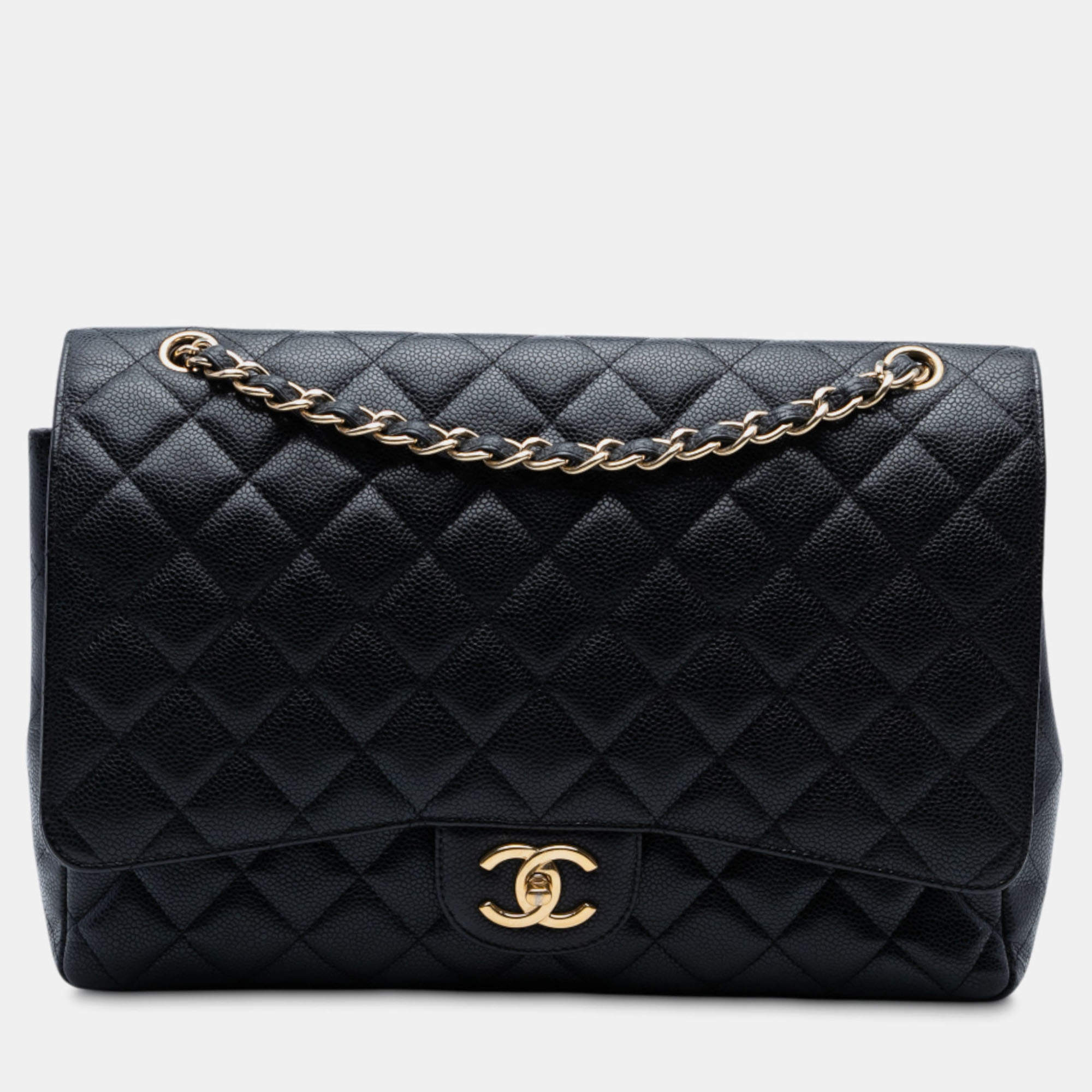 Pre Owned Chanel Black Maxi Classic Caviar Double Flap