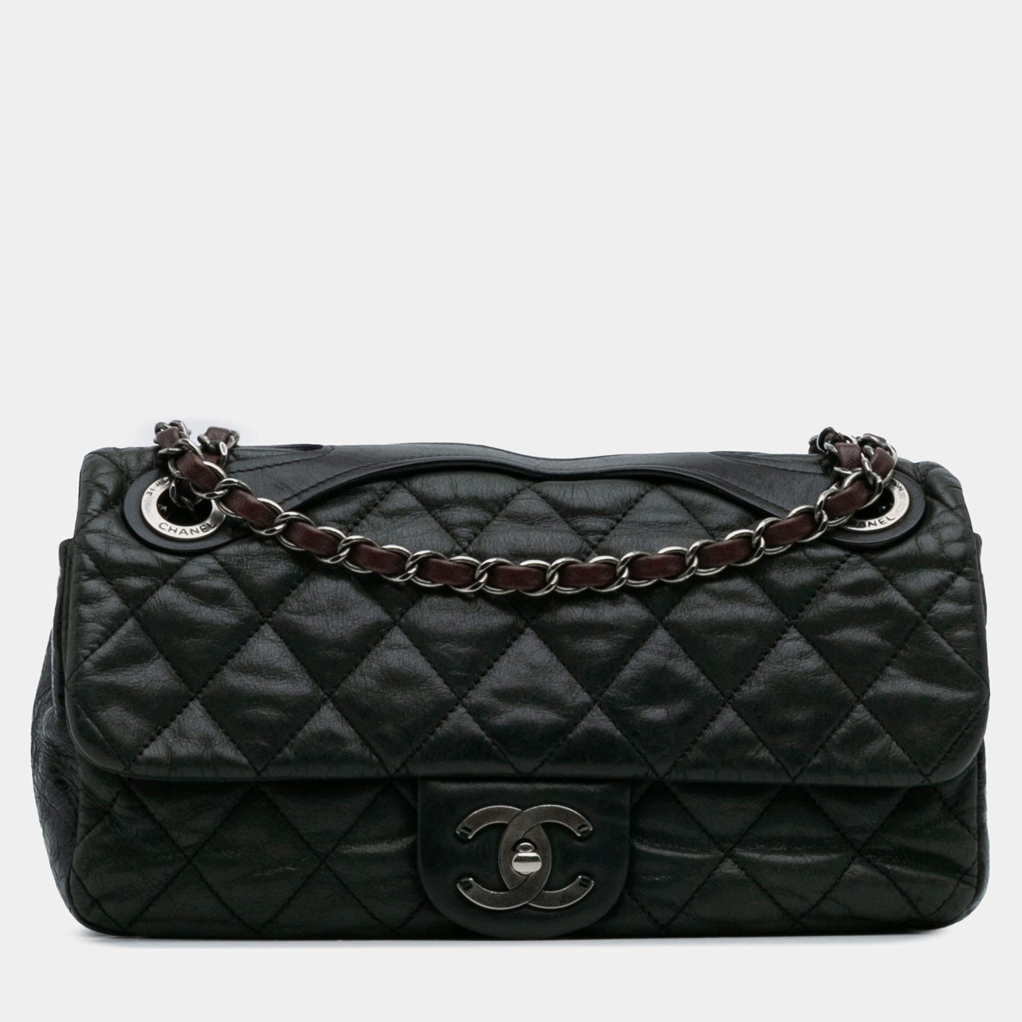 Pre Owned Chanel Black Medium Iridescent Calfskin In The Mix Flap