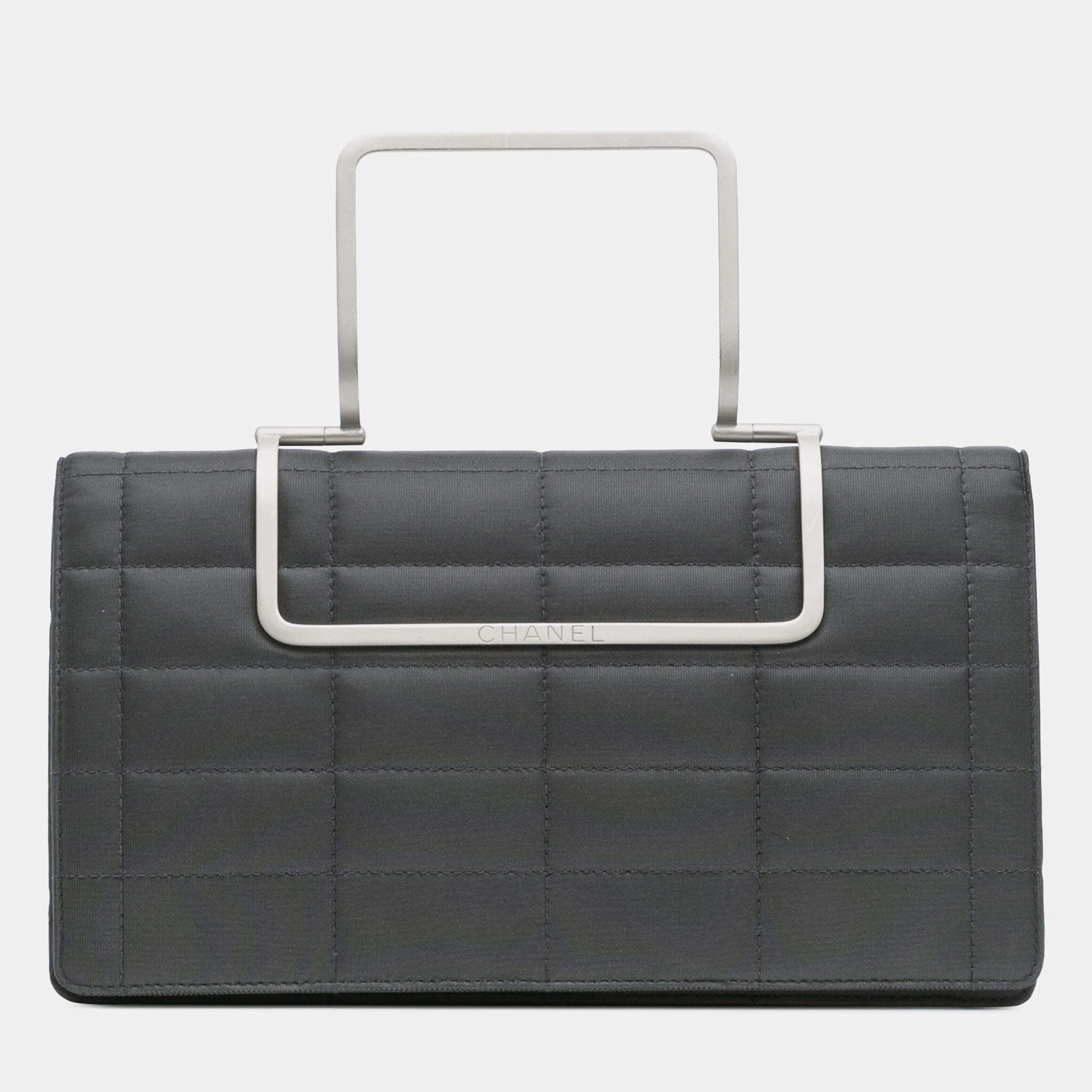 Pre Owned Chanel Grey Chocolate Bar Nylon Convertible Clutch