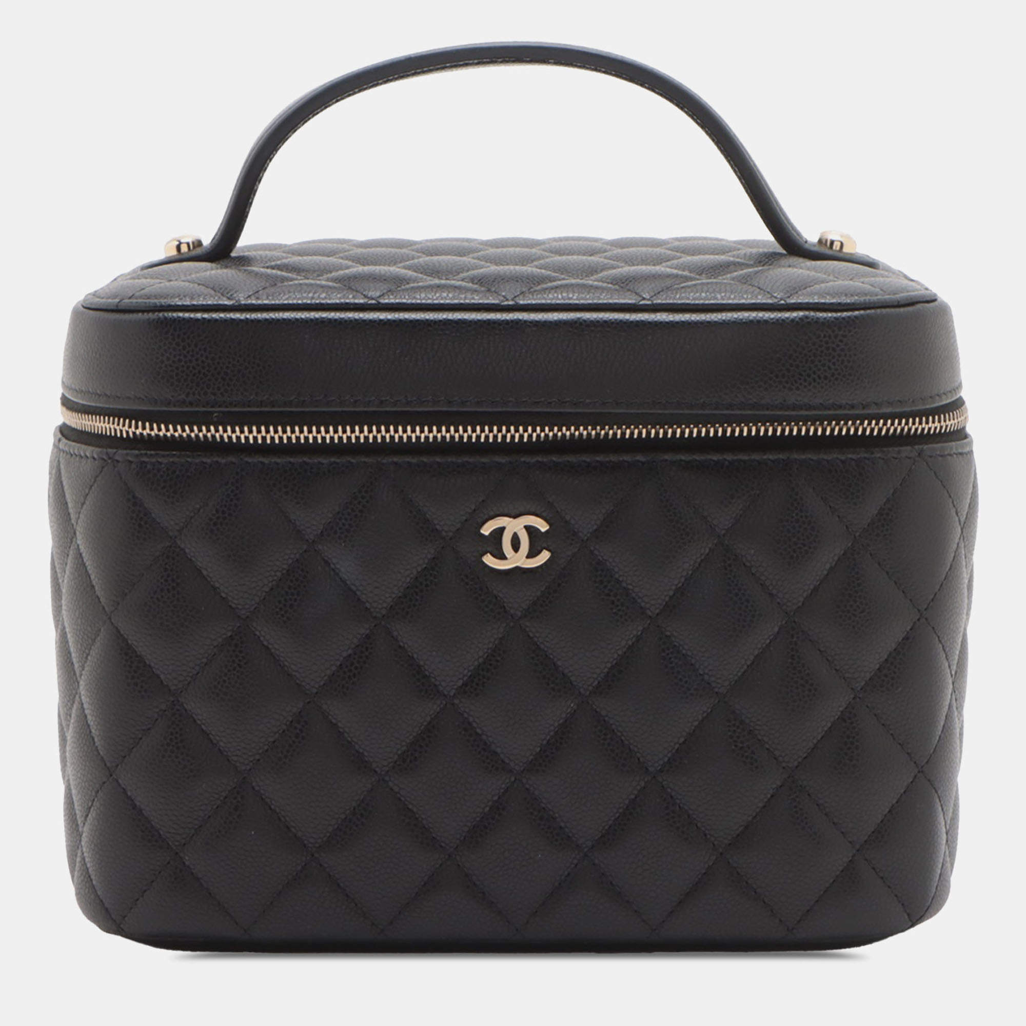 Pre Owned Chanel Black Medium CC Quilted  Caviar Vanity Case