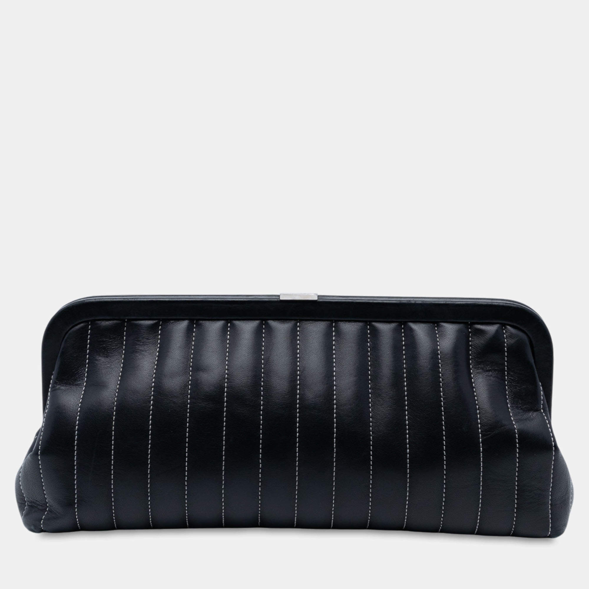 Pre Owned Chanel Black Quilted Lambskin Mademoiselle Ligne Clutch