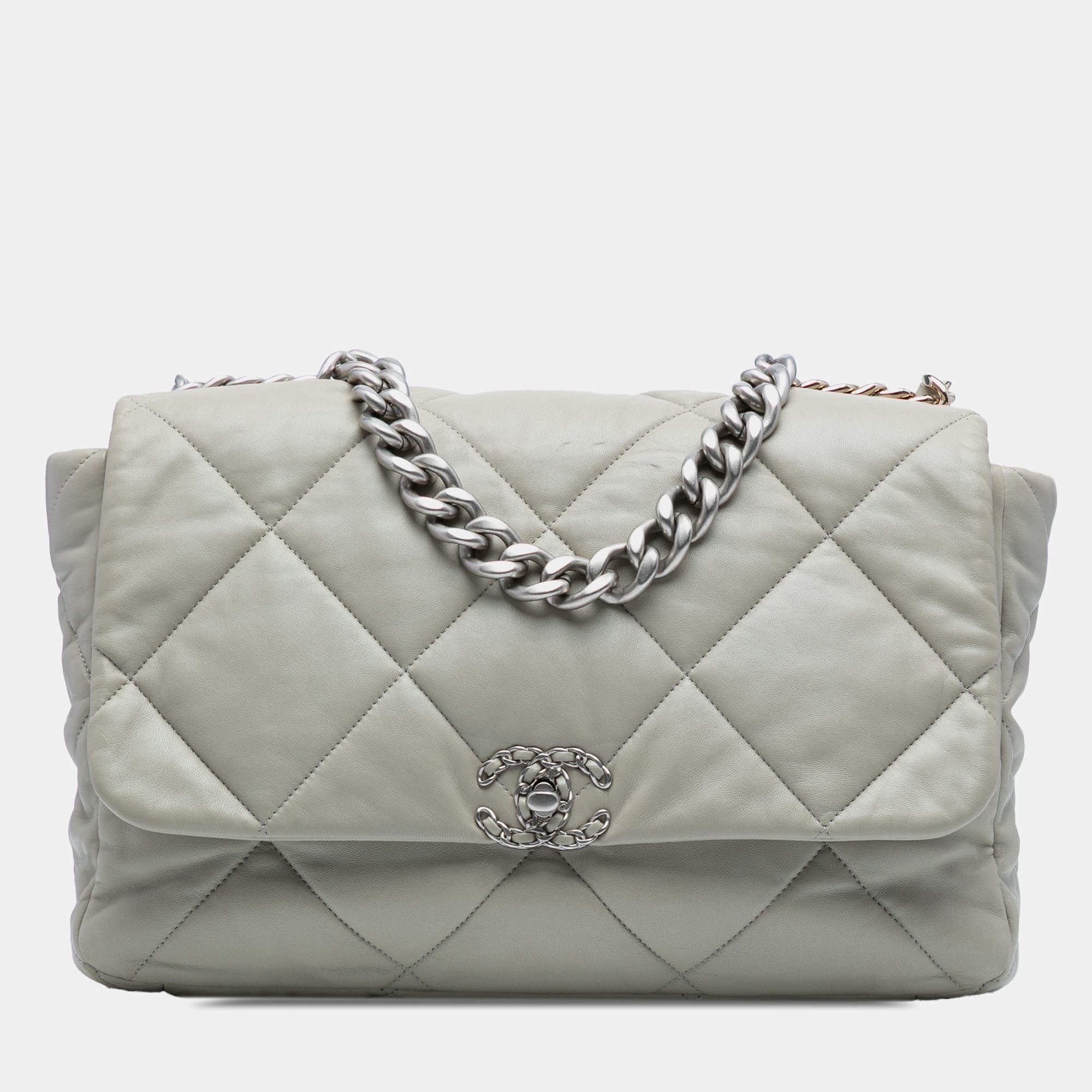 Pre Owned Chanel Grey Maxi Lambskin 19 Flap