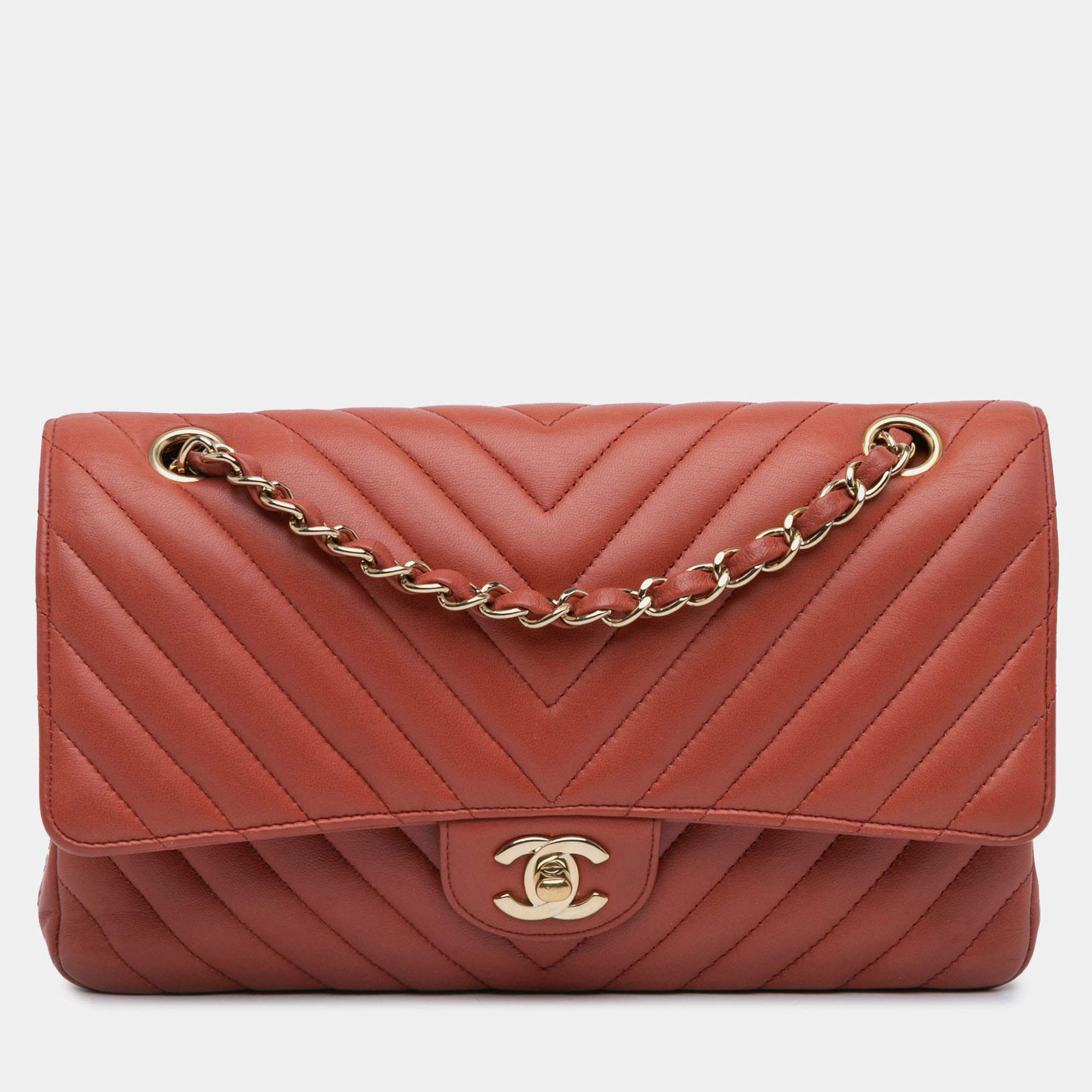 Pre Owned Chanel Medium Classic Chevron Lambskin Double Flap