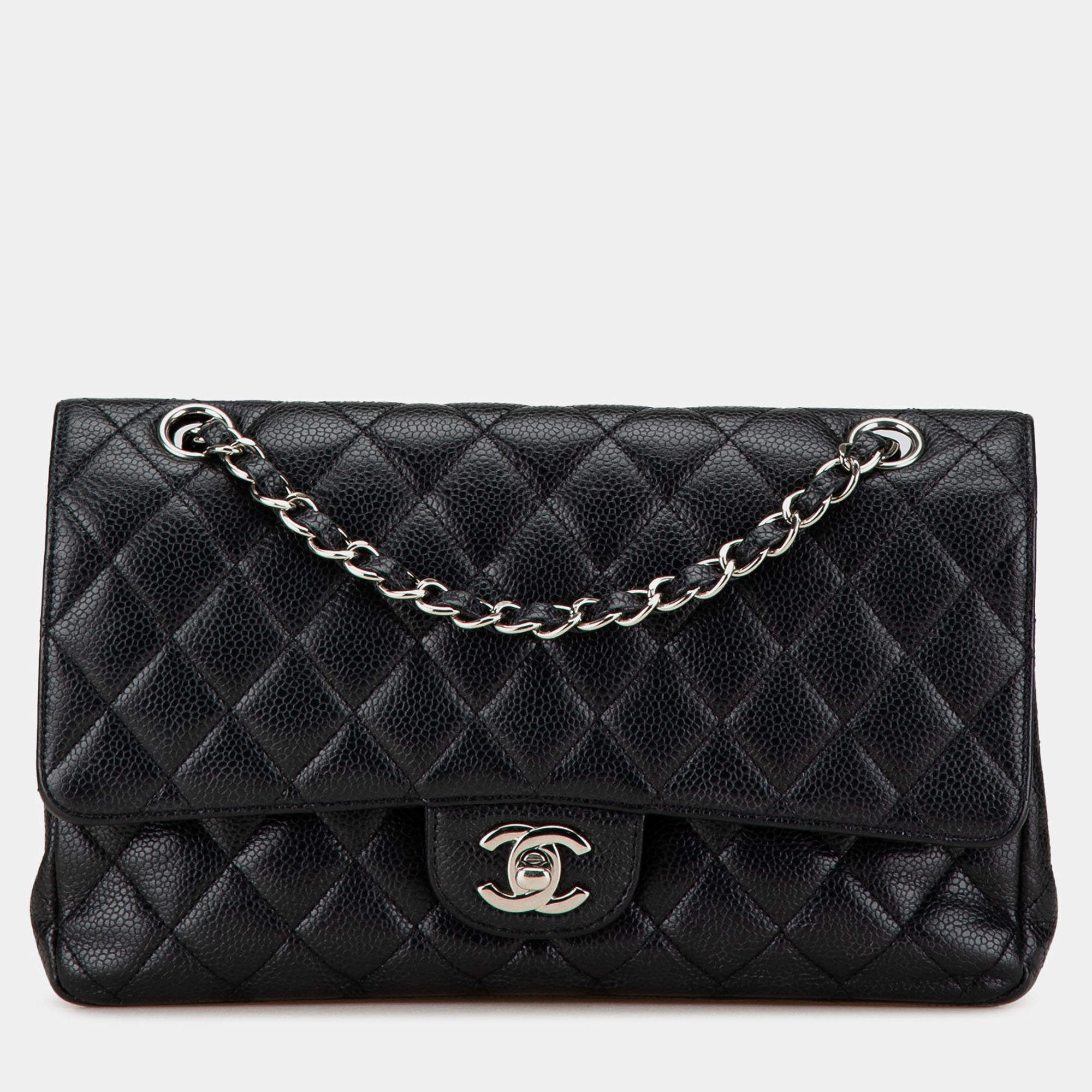 Pre Owned Chanel Black Medium Classic Caviar Double Flap