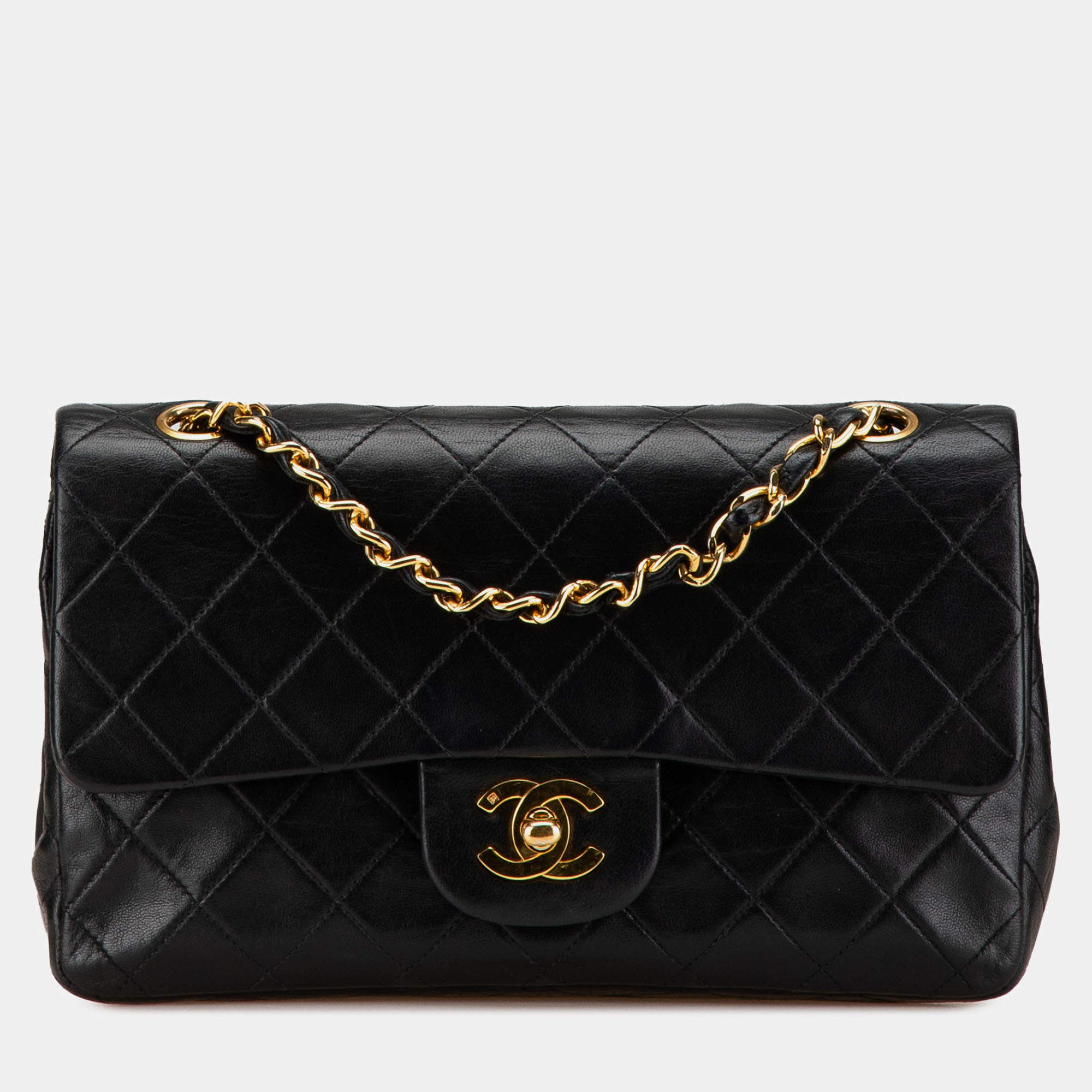 Pre Owned Chanel Black Small Classic Lambskin Double Flap