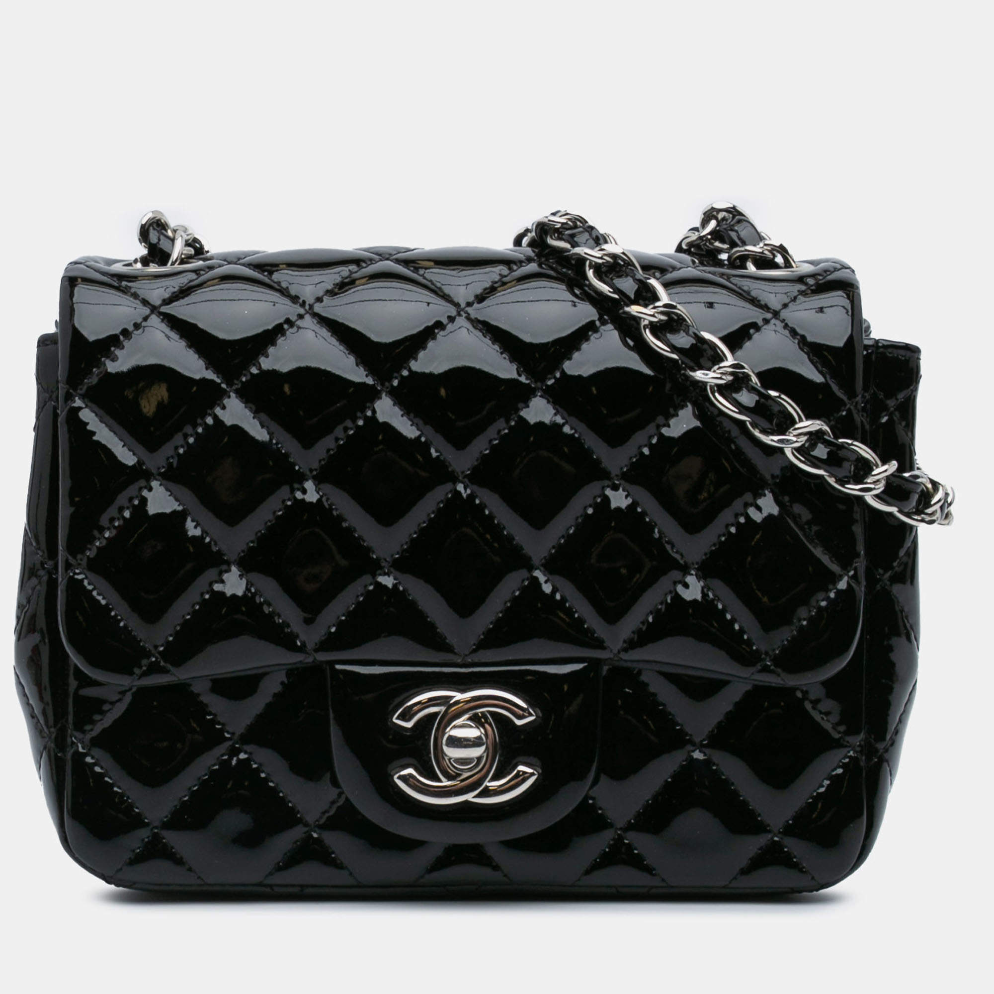 Pre Owned Chanel Black Mini Square Classic Patent Single Flap