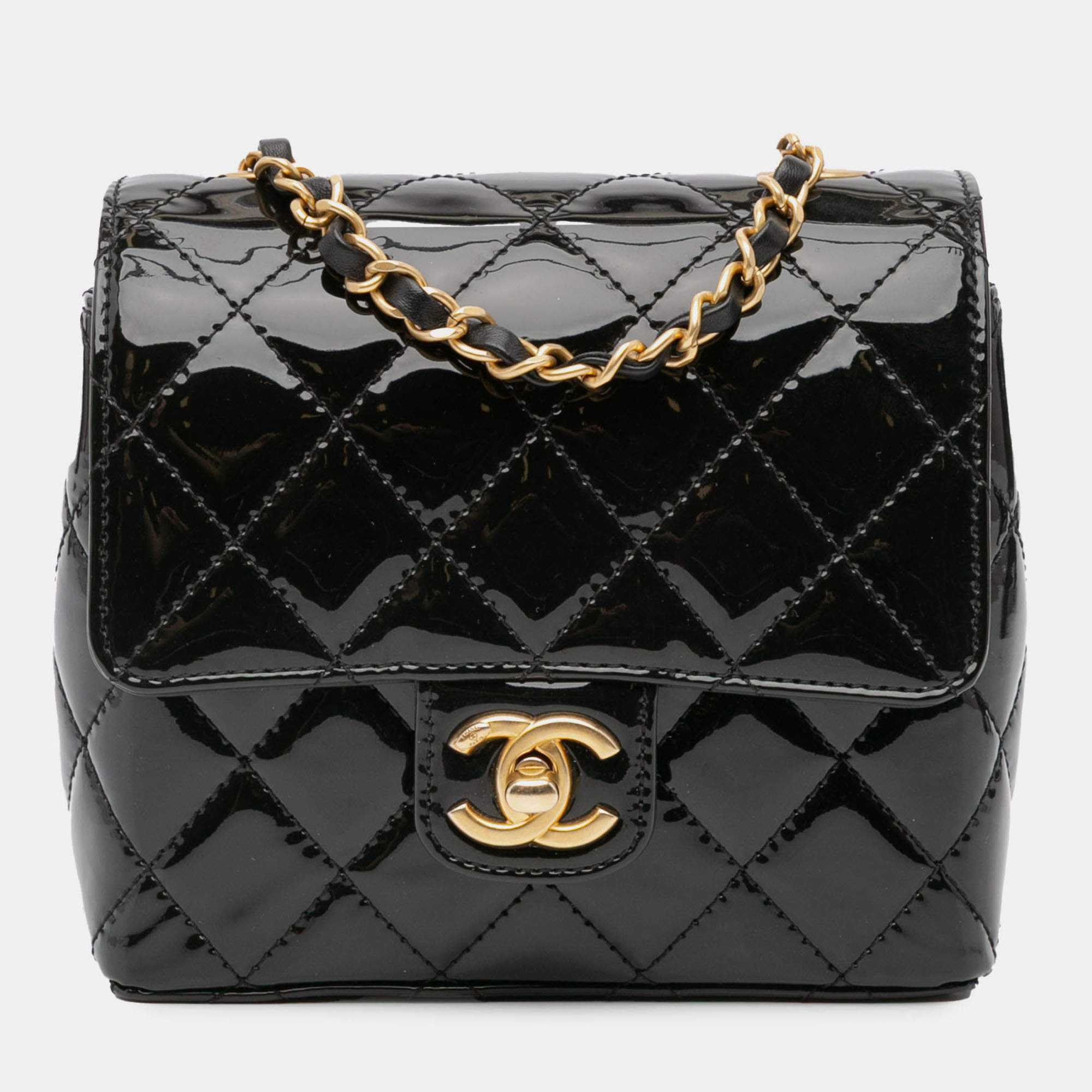 Pre Owned Chanel Black Mini Square Classic Patent Single Flap