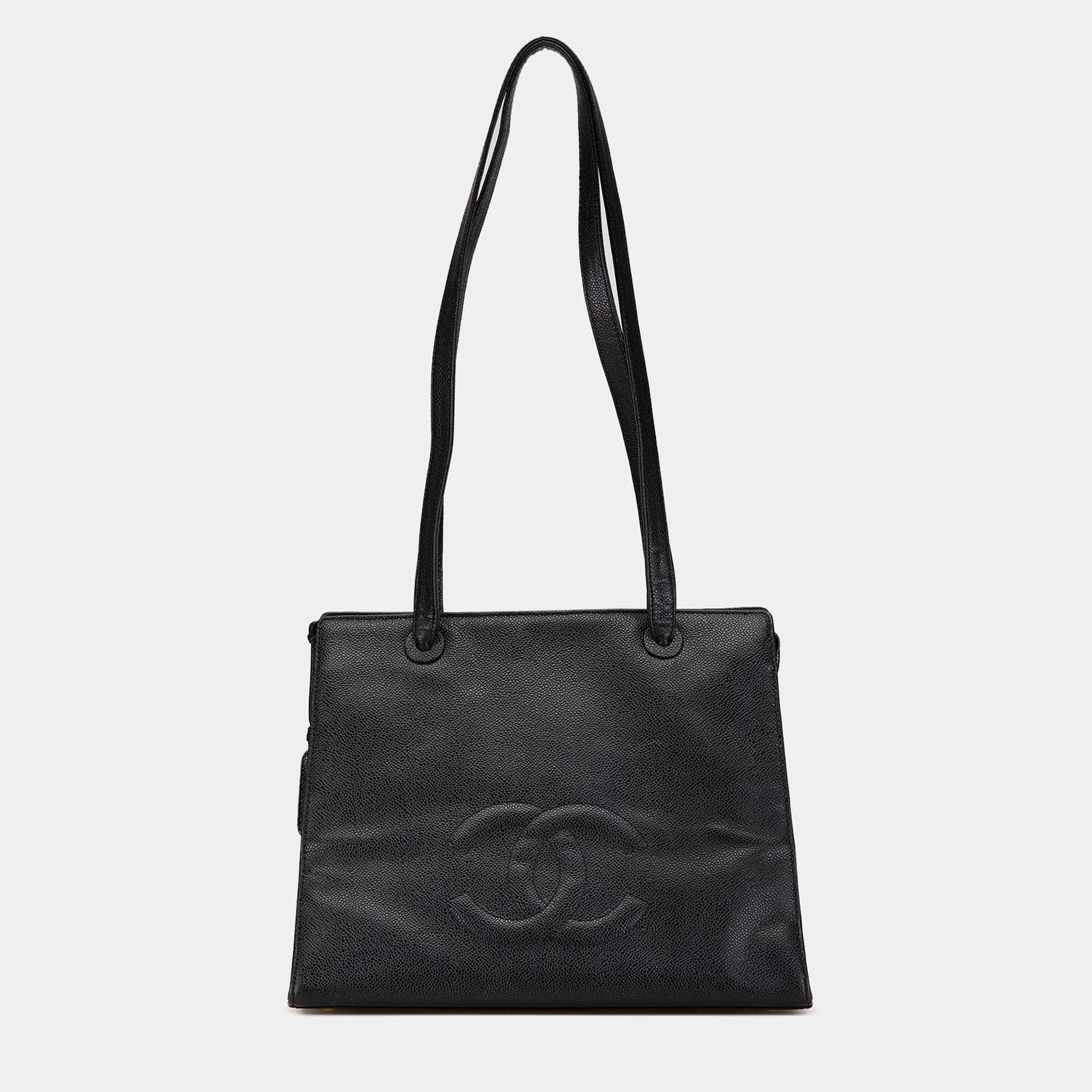 Pre Owned Chanel Black CC Caviar Leather Tote