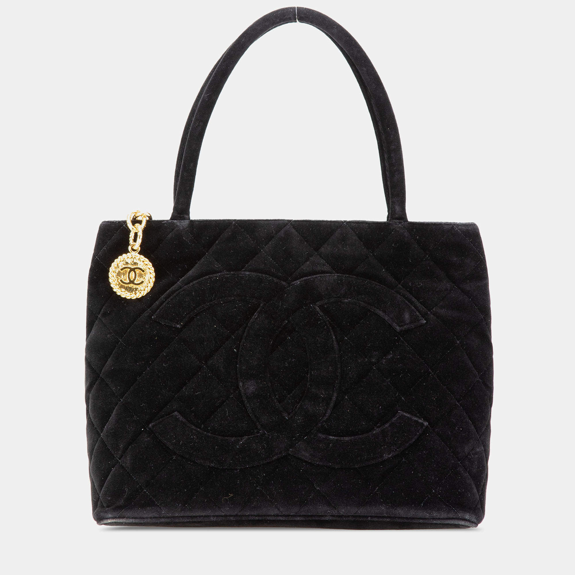 Pre Owned Chanel Black Velvet Medallion Tote