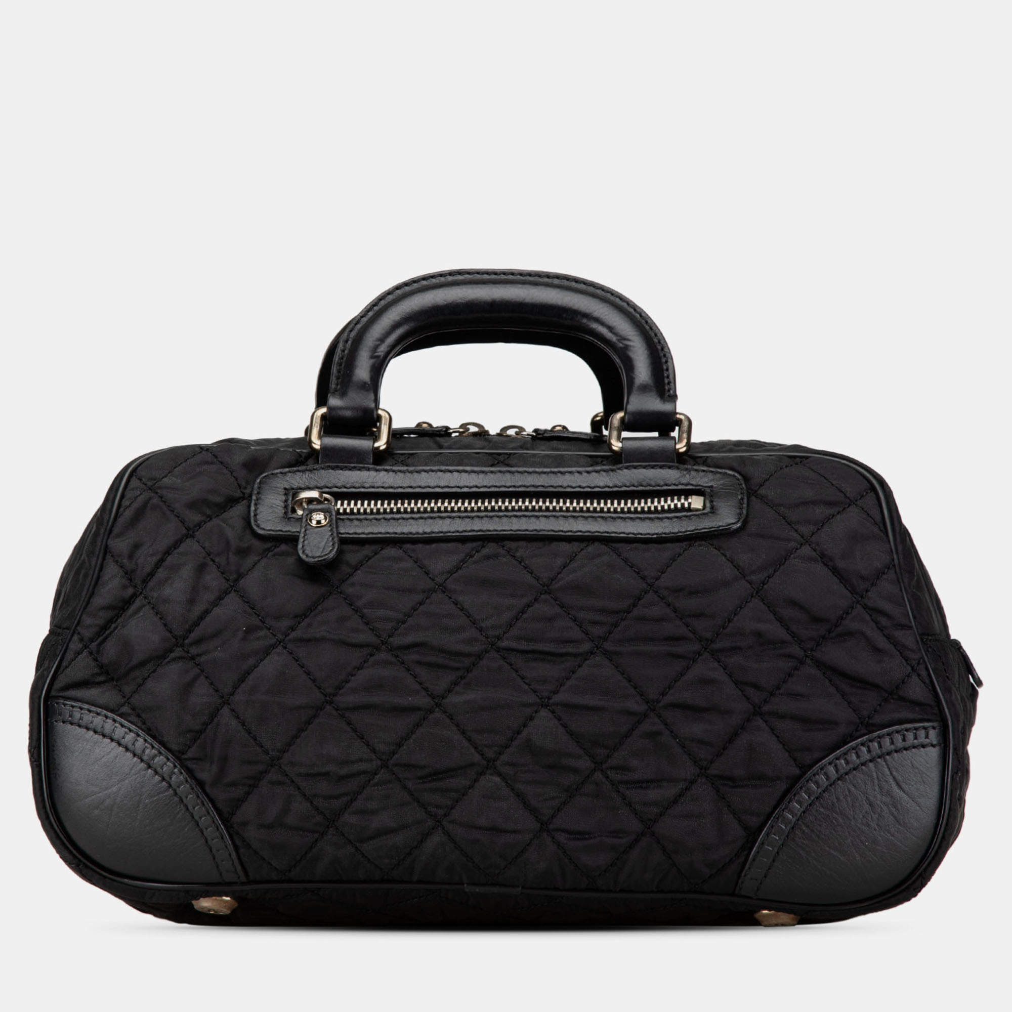 Pre Owned Chanel Black Paris New York Quilted Nylon Duffle Handbag
