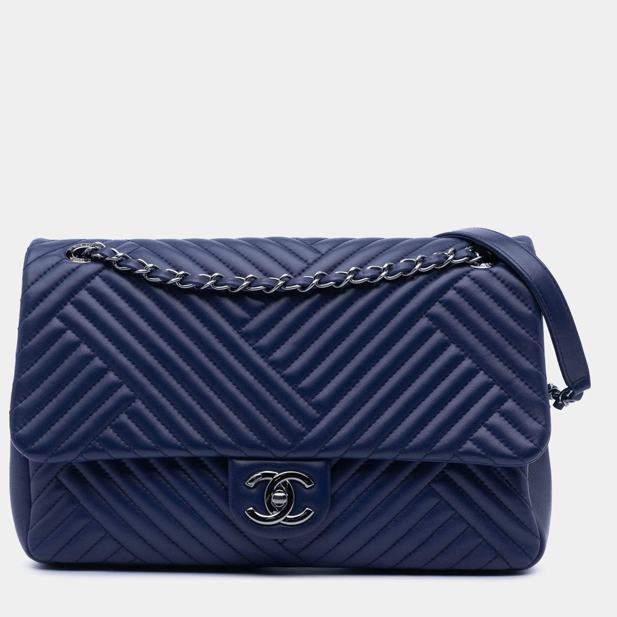 Pre Owned Chanel Blue Large Lambskin CC Crossing Flap