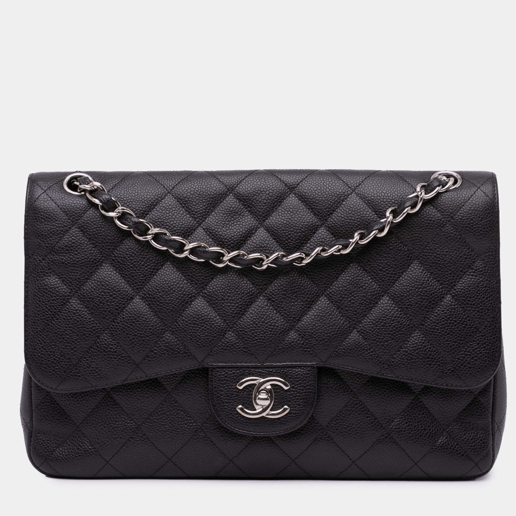 Pre Owned Chanel Black Jumbo Classic Caviar Double Flap
