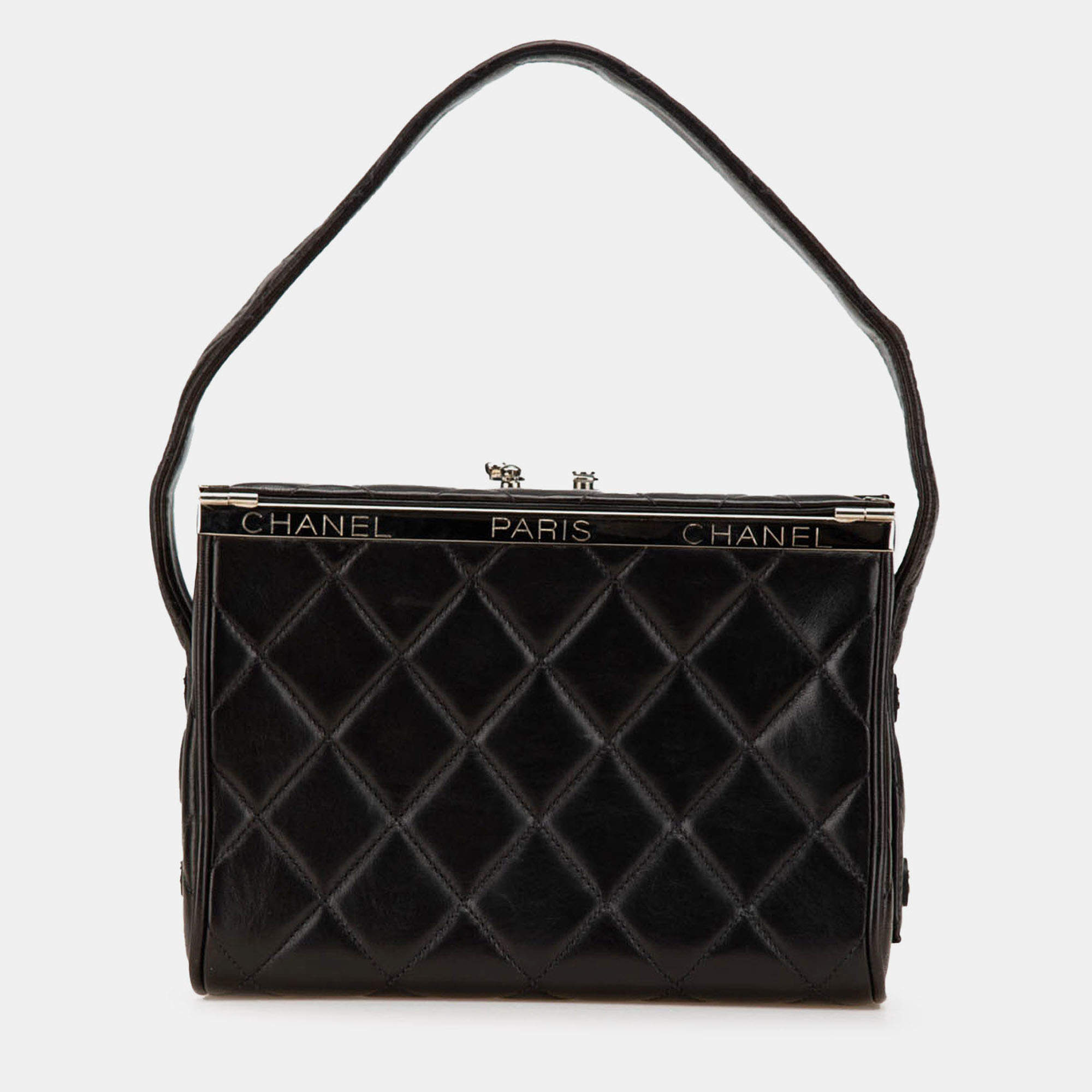 Pre Owned Chanel Black Quilted Lambskin Leather Box Bag