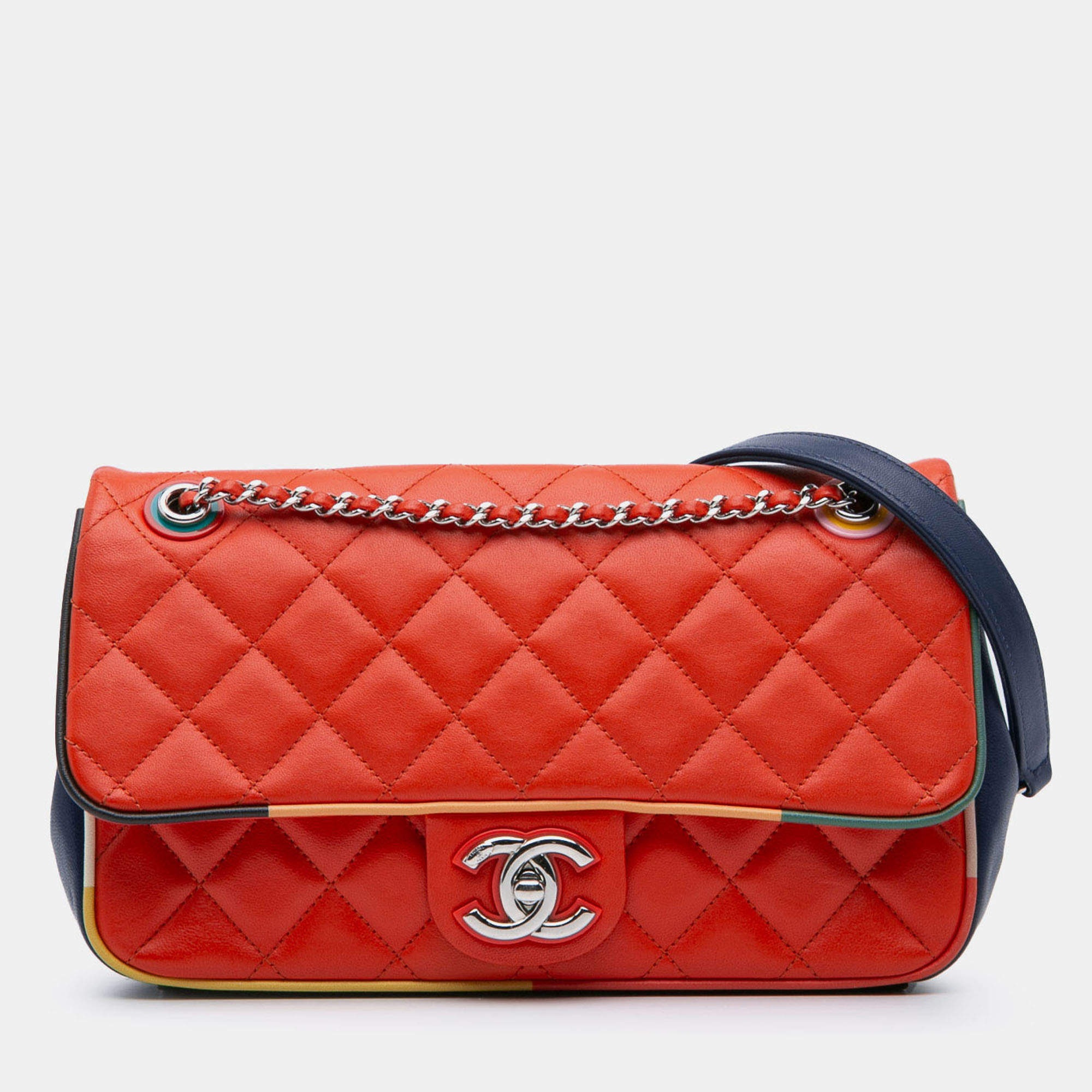 Pre Owned Chanel Red Medium Quilted Lambskin Cuba Color Flap