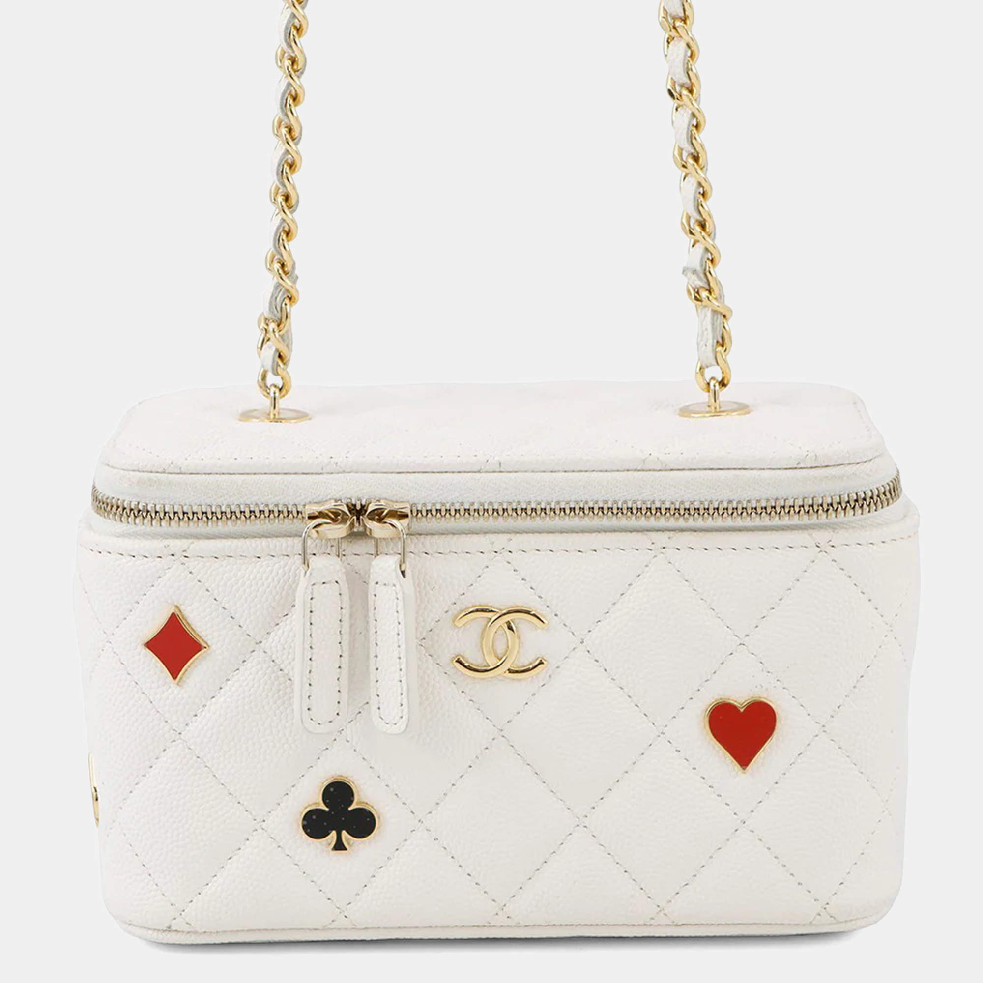 Pre Owned Chanel Vanity Chain shoulder Bag White Caviar Leather