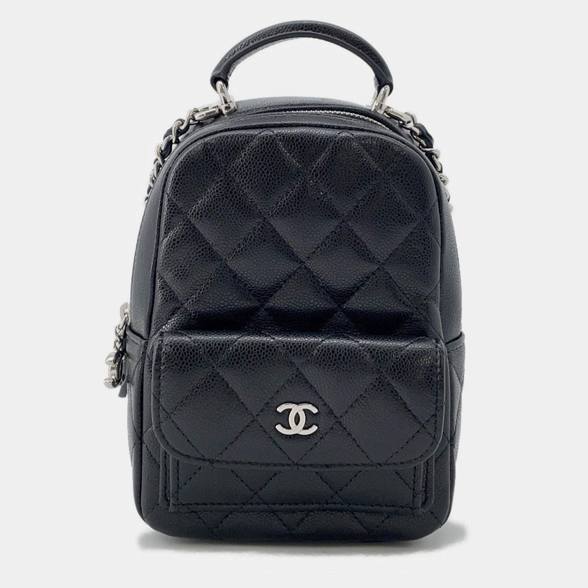 Pre Owned Chanel Matelasse Timeless Classics Black Caviar Leather Backpack 