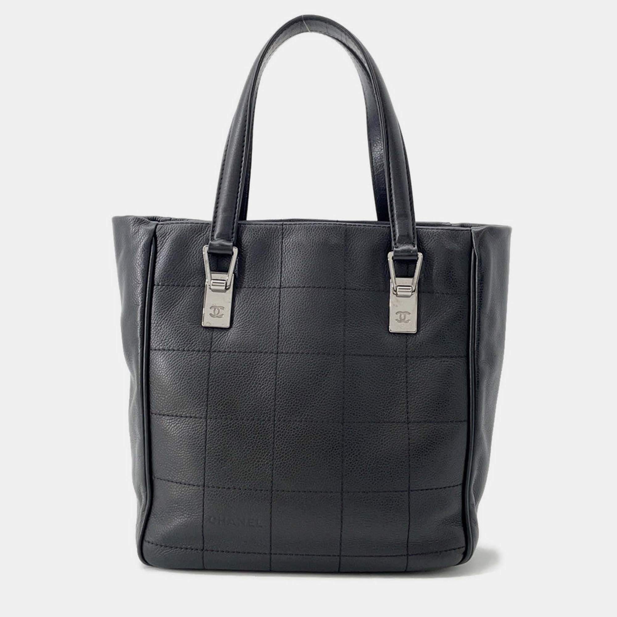 Pre Owned Chanel Chocolate Bar Tote Bag Black Caviar Leather
