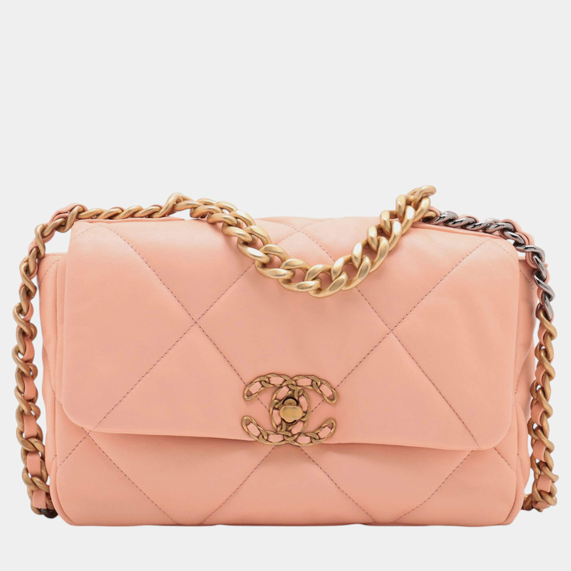 Pre Owned Chanel Pink Medium Lambskin 19 Flap