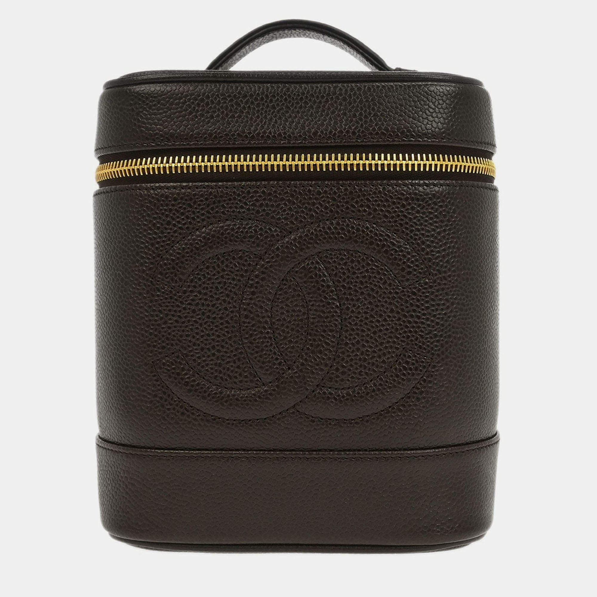 Pre Owned Chanel Brown Calfskin Timeless Vanity Handbag