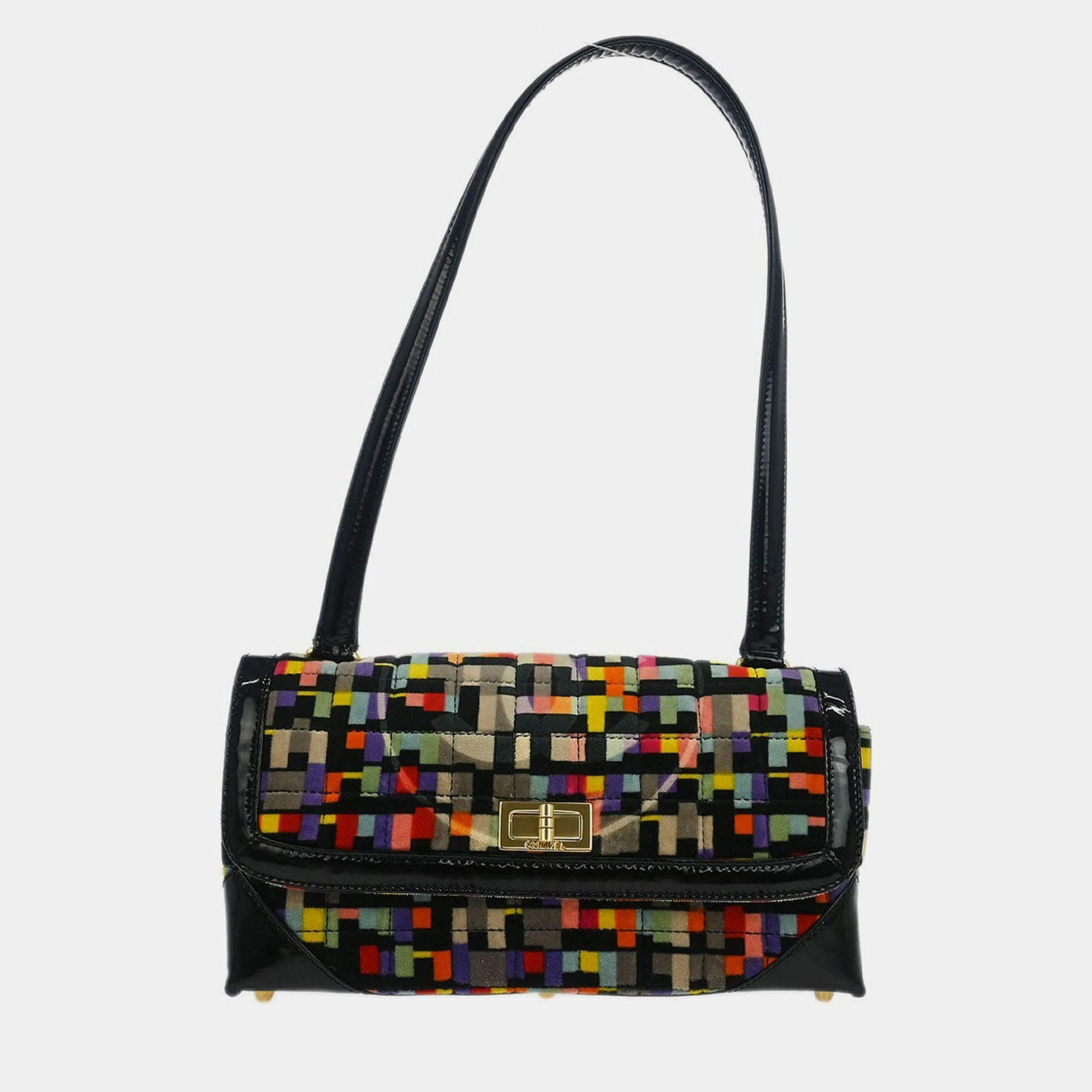 Pre Owned Chanel Black Velvet Mademoiselle Lock CC Handbag