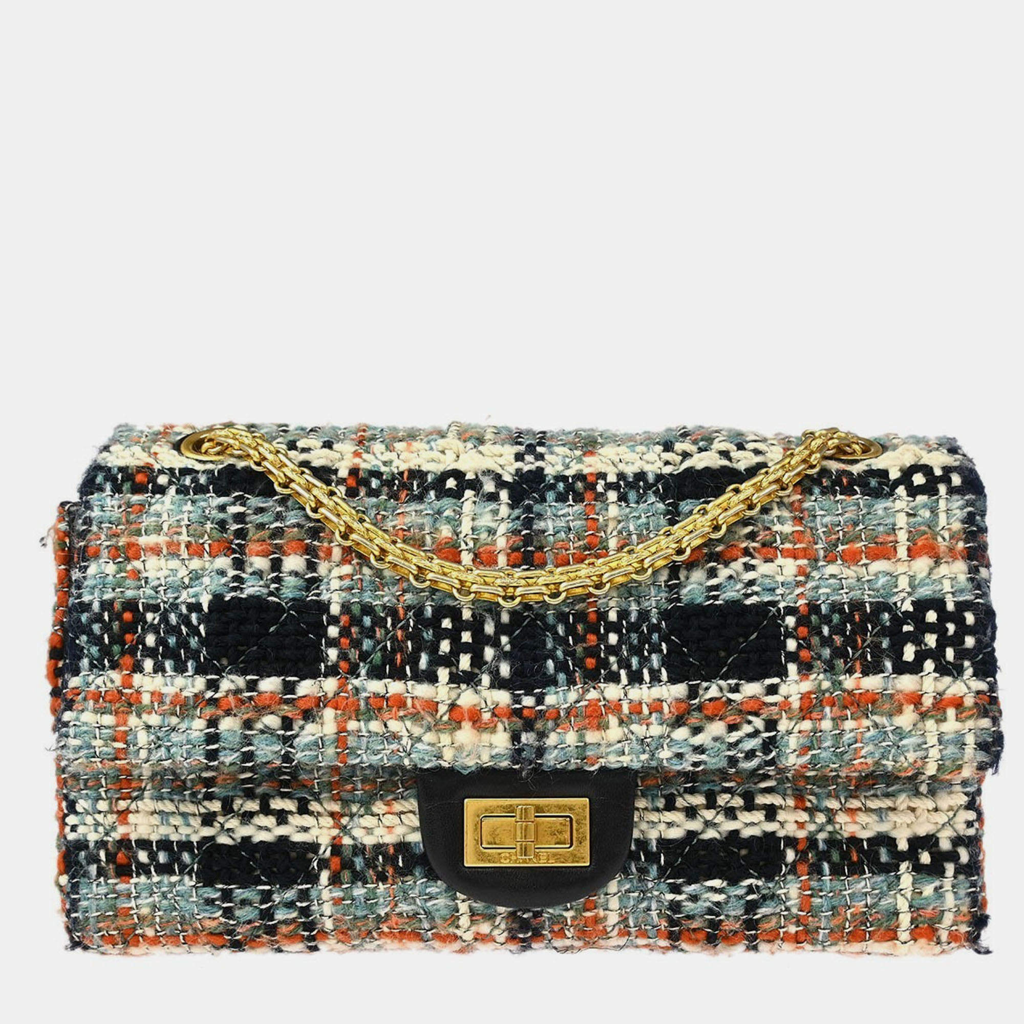 Pre Owned Chanel Multicolor Tweed 2.55 Medium Classic Double Flap Shoulder Bag