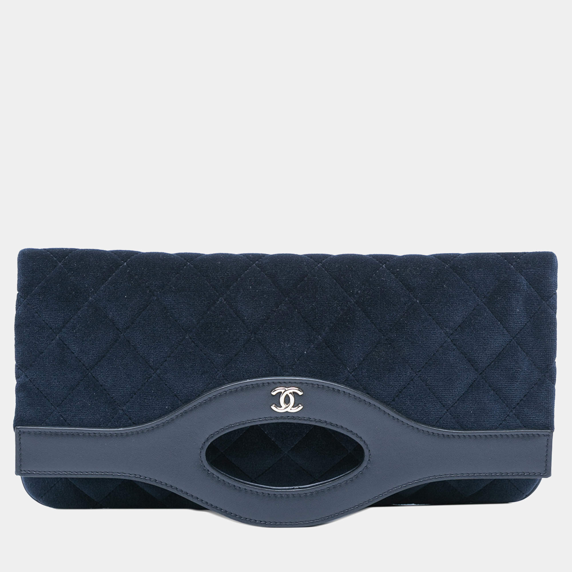 Pre Owned Chanel Navy Blue Quilted Velvet 31 Clutch