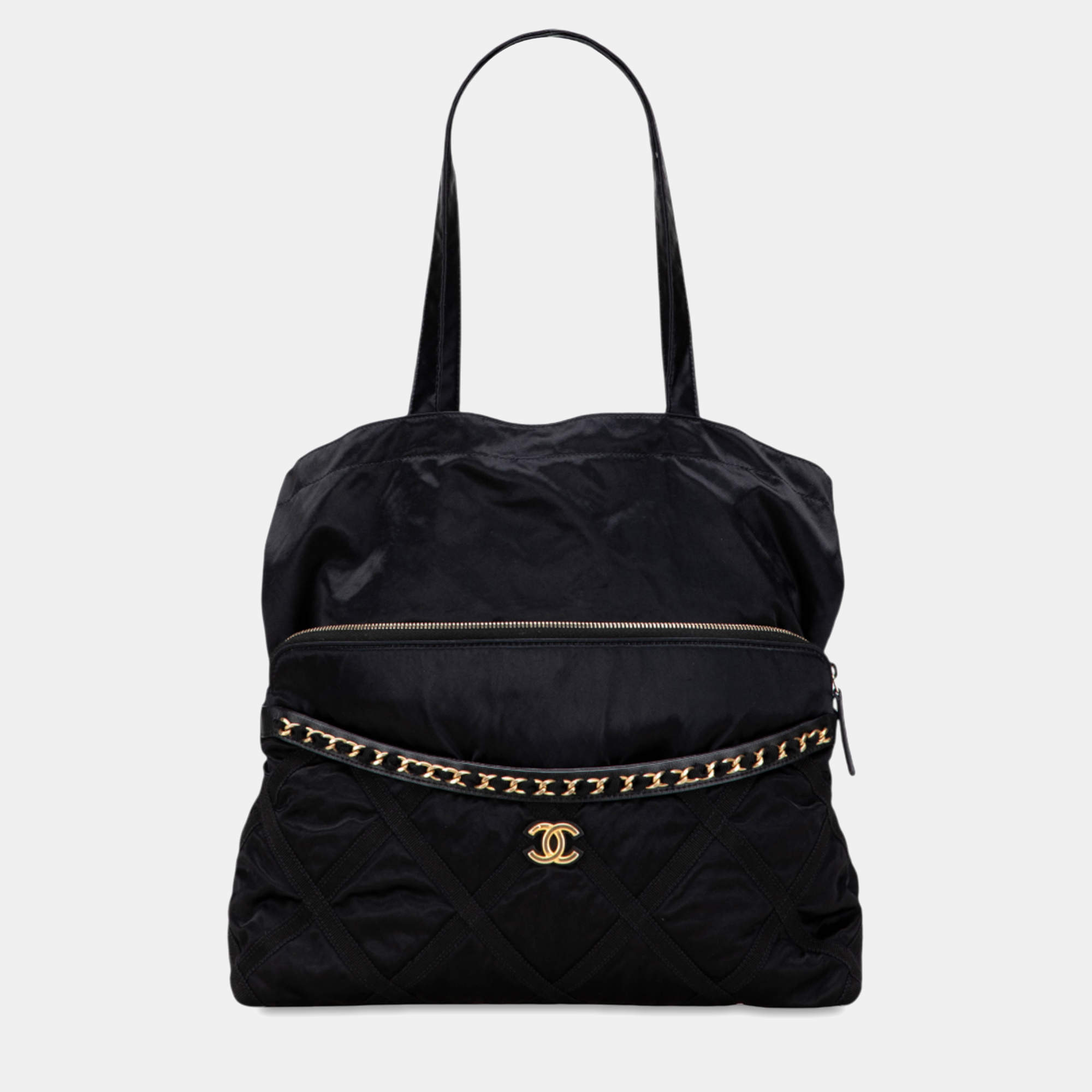 Pre Owned Chanel Black Nylon Grosgrain Lifestyle Foldable Tote